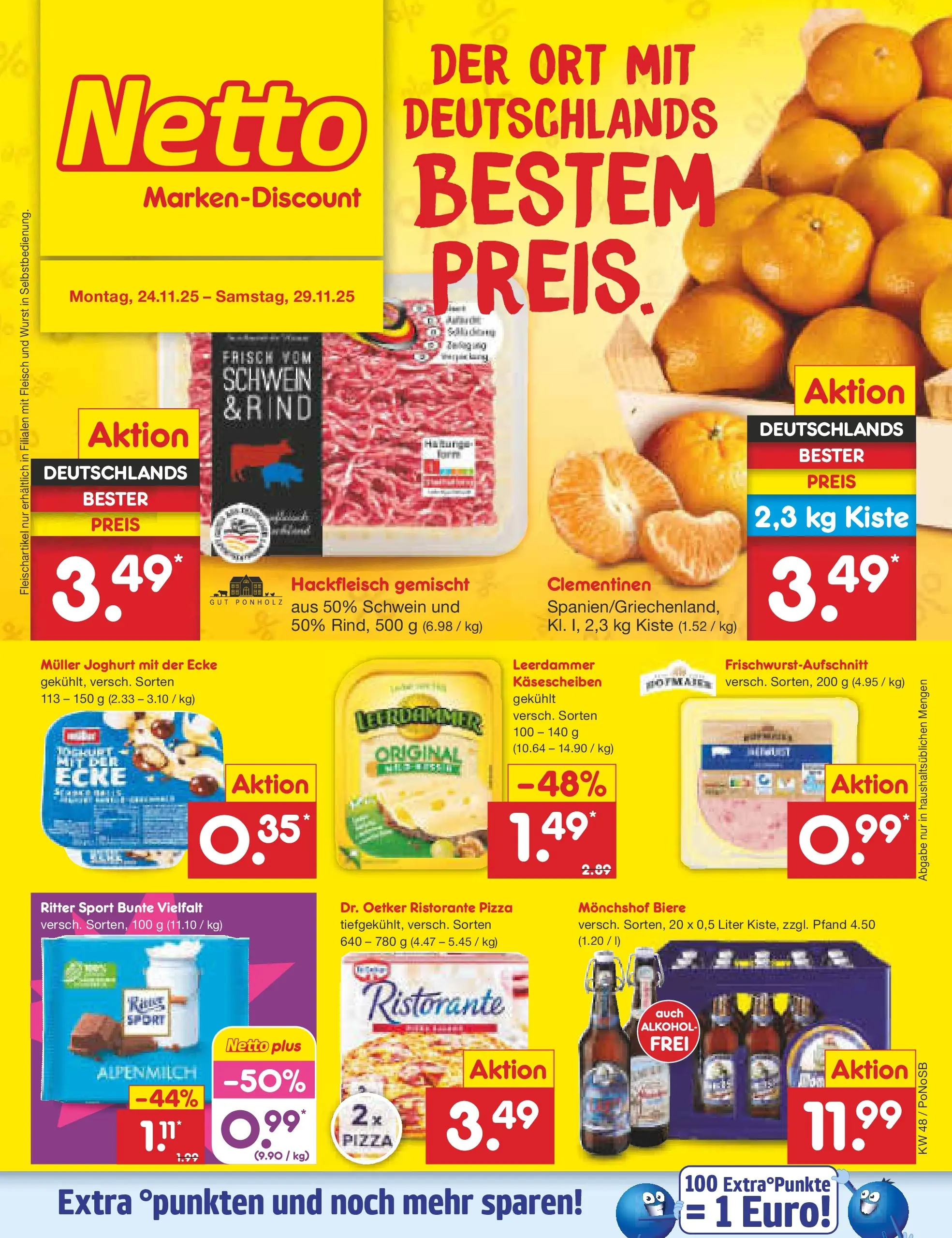 Netto Marken-Discount prospekt Amberg	 (ab 24.11.2025) » Angebote | Seite: 1 | Produkte: Ritter sport, Leerdammer, Wurst, Fleisch
