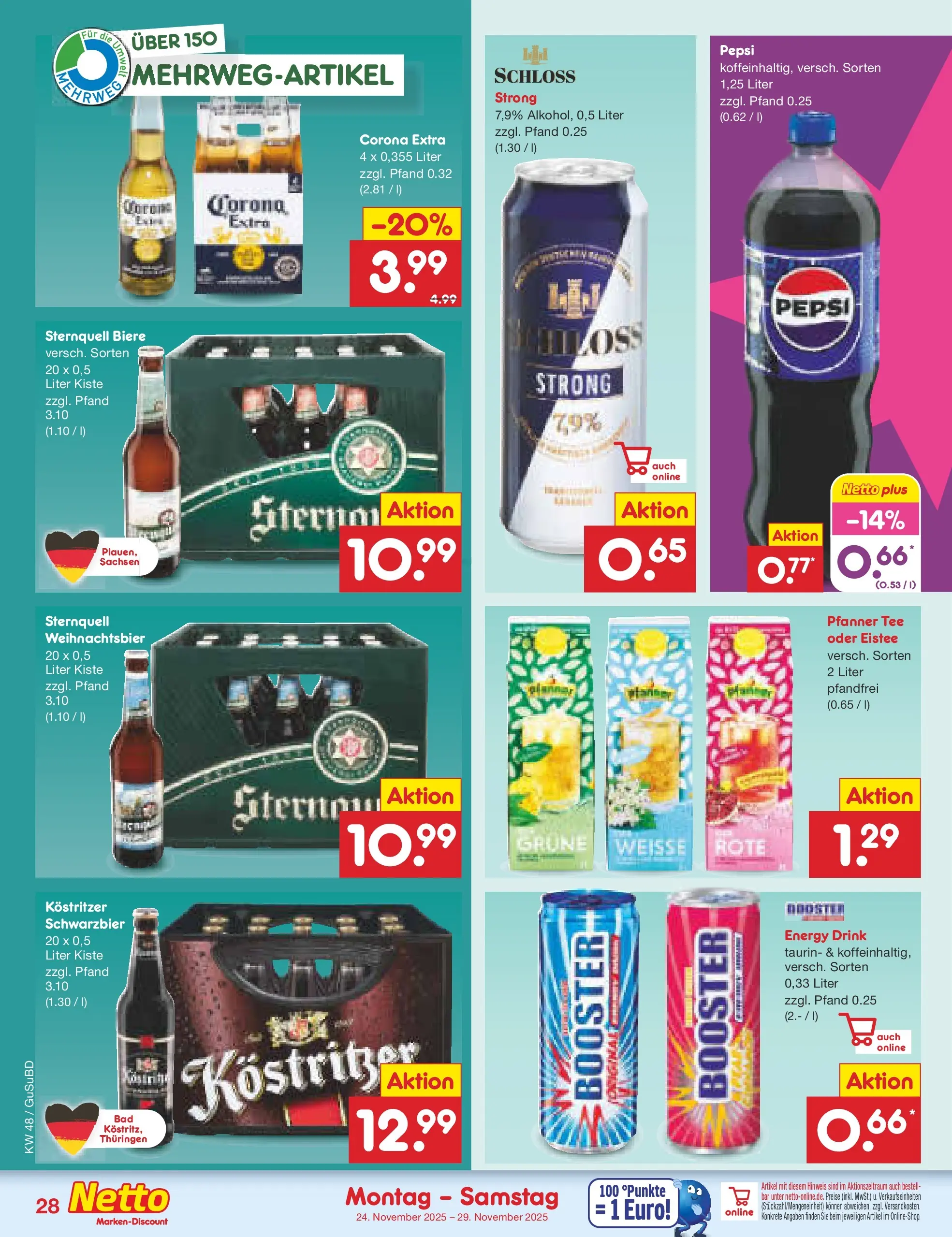 Netto Marken-Discount prospekt Glauchau	 (ab 24.11.2025) » Angebote | Seite: 34 | Produkte: Energy, Kostritzer, Pepsi, Tee