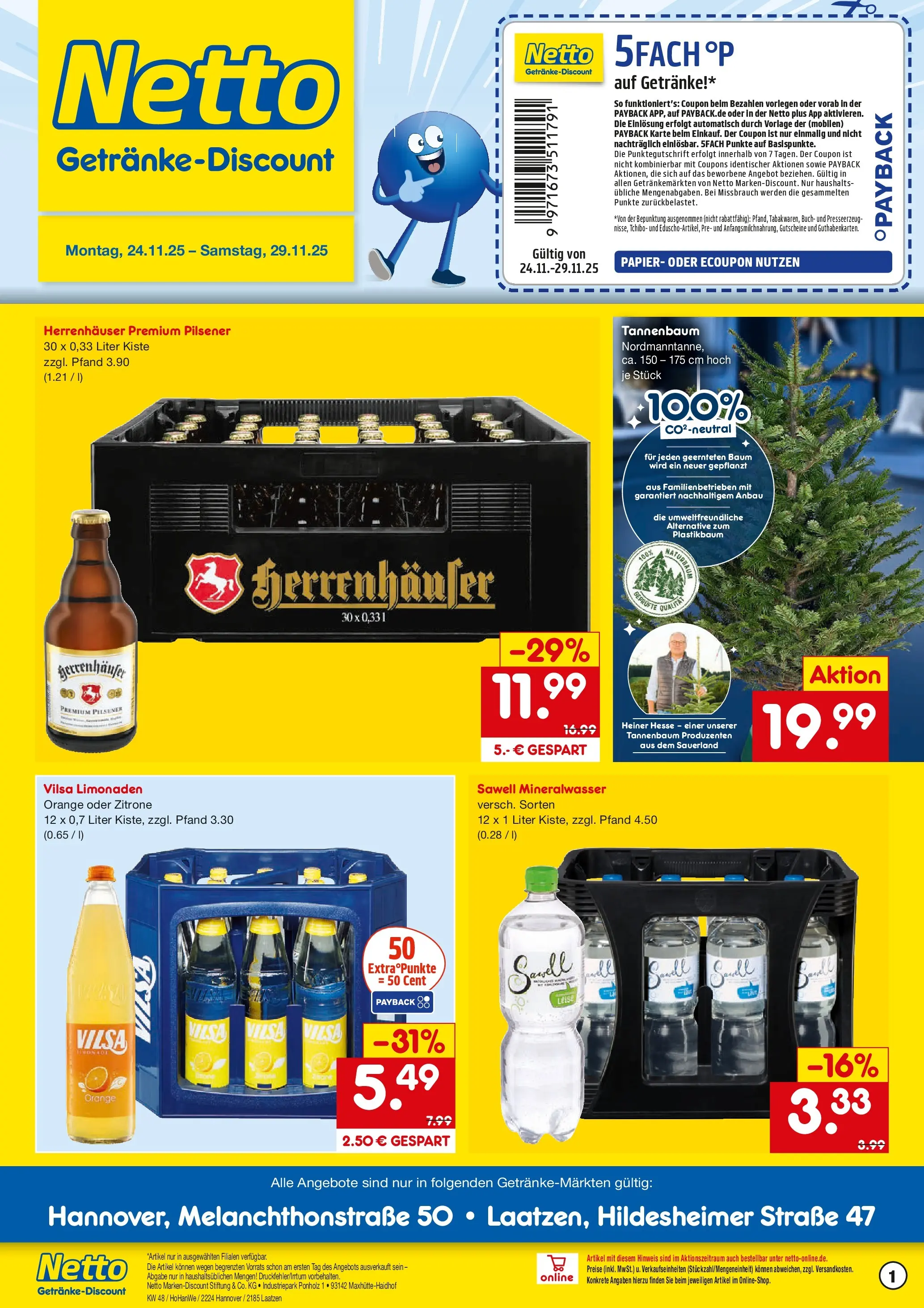 Netto Marken-Discount prospekt Laatzen	 (ab 24.11.2025) » Angebote | Seite: 1 | Produkte: Mineralwasser, Zitrone