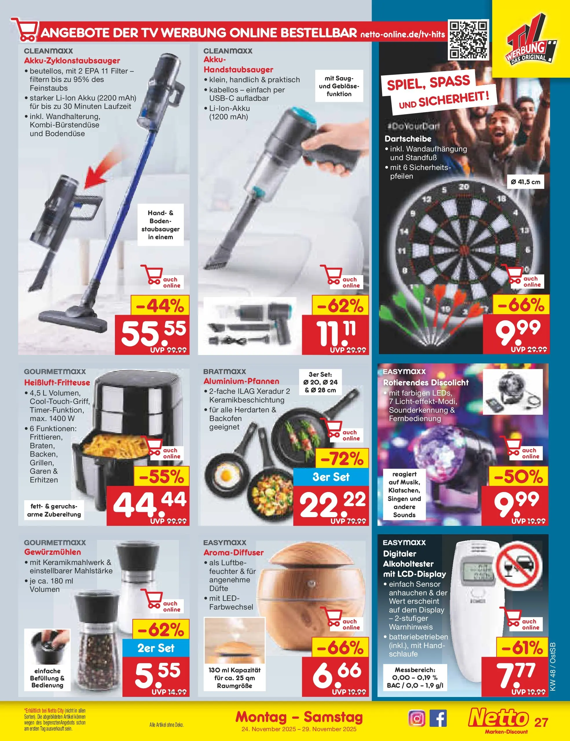 Netto Marken-Discount prospekt Berlin-Spandau	 (ab 23.11.2025) » Angebote | Seite: 33 | Produkte: Staubsauger, Backofen, Heißluftfritteuse, TV