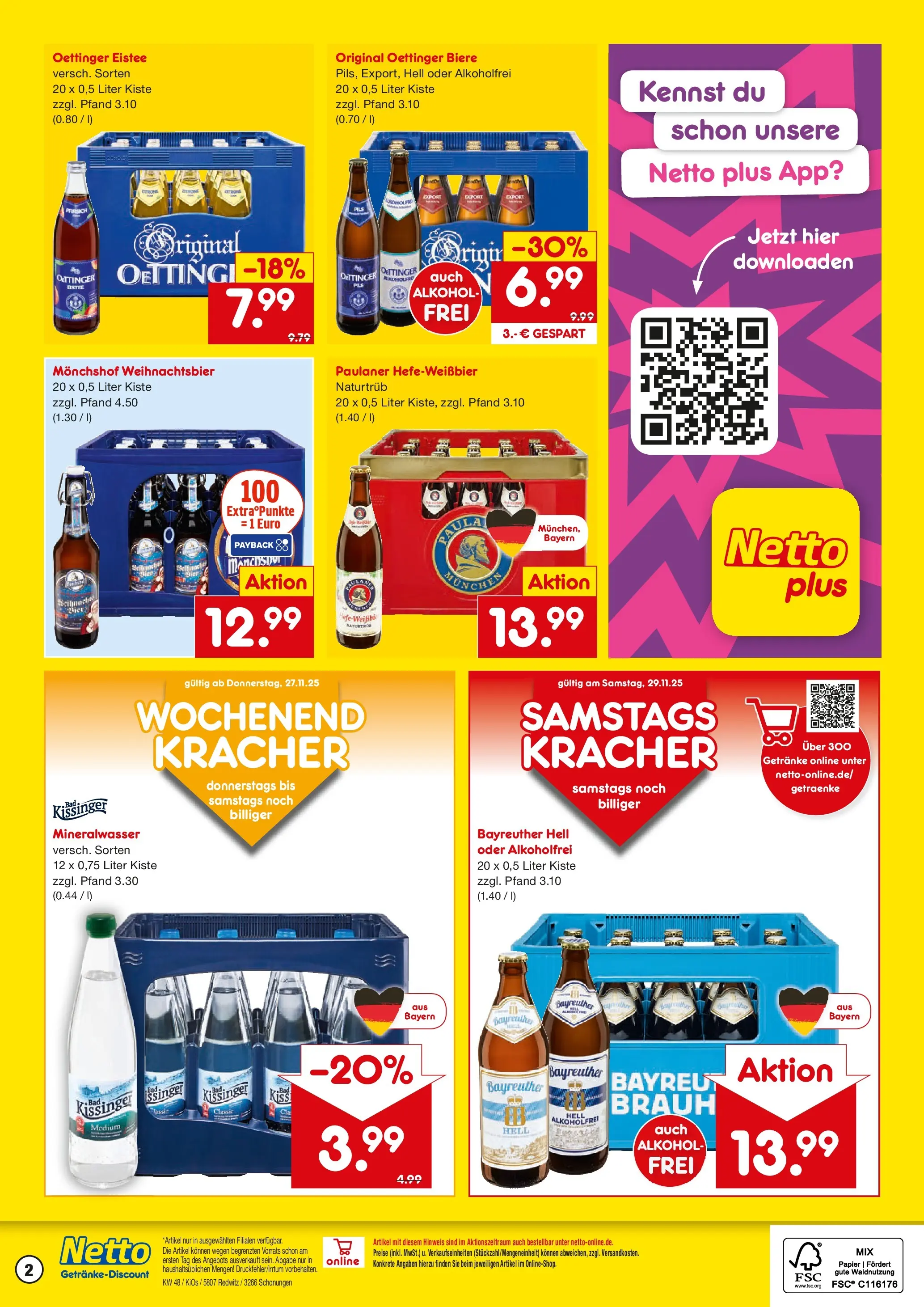Netto Marken-Discount prospekt Schonungen	 (ab 24.11.2025) » Angebote | Seite: 2 | Produkte: Monchshof, Oettinger, Mineralwasser, Paulaner