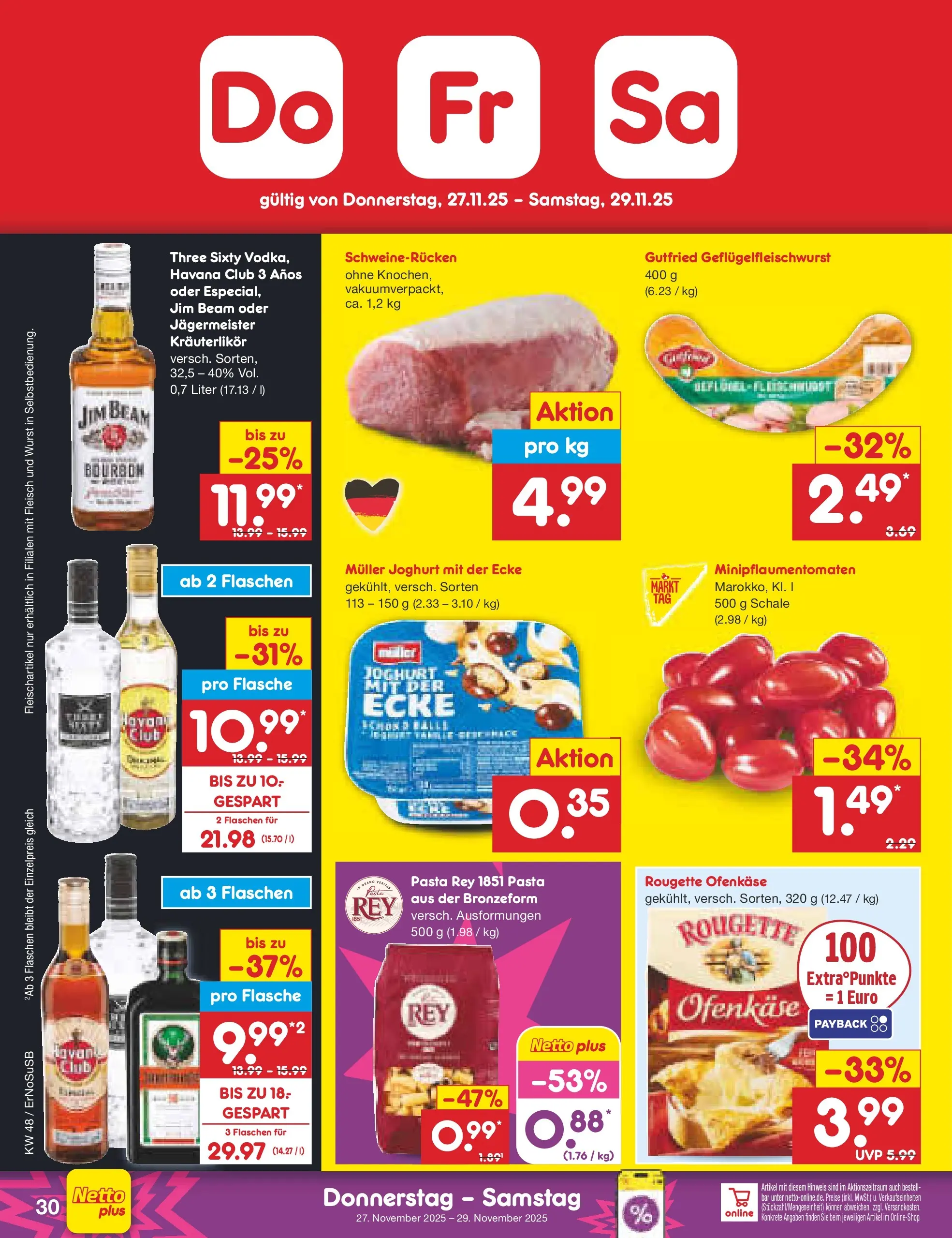 Netto Marken-Discount prospekt Erfurt	 (ab 23.11.2025) » Angebote | Seite: 38 | Produkte: Rougette ofenkase, Wurst, Pasta, Bourbon