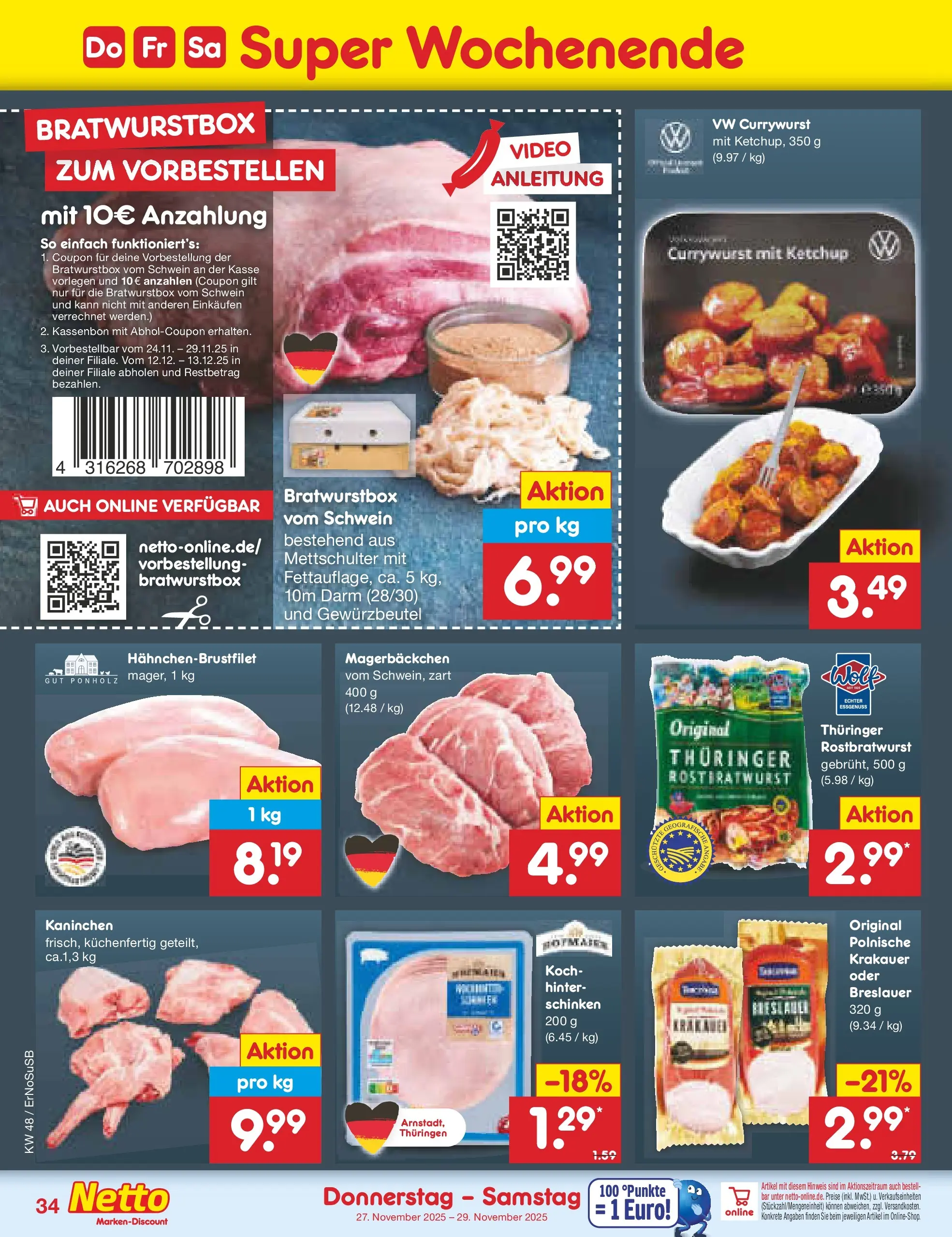 Netto Marken-Discount prospekt Erfurt	 (ab 23.11.2025) » Angebote | Seite: 42 | Produkte: Kaninchen, Schinken, Ketchup, Video