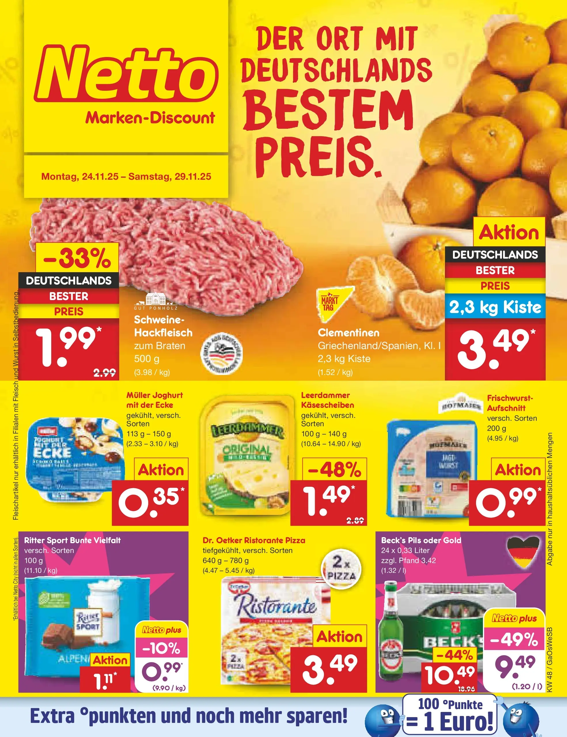 Netto Marken-Discount prospekt Moormerland	 (ab 23.11.2025) » Angebote | Seite: 1 | Produkte: Joghurt, Pils, Leerdammer, Wurst