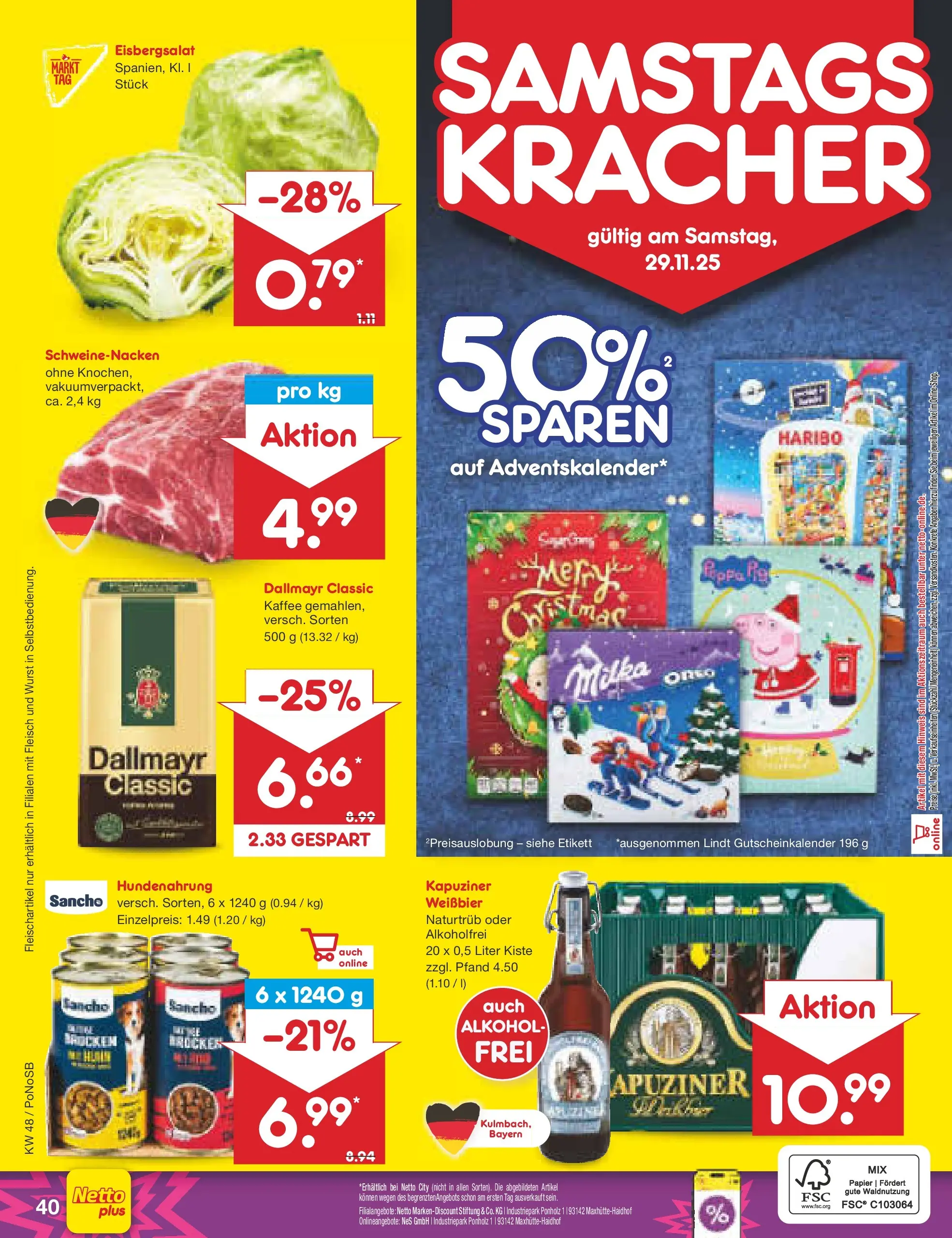 Netto Marken-Discount prospekt Amberg	 (ab 24.11.2025) » Angebote | Seite: 48 | Produkte: Weißbier, Schweinenacken, Dallmayr, Fleisch