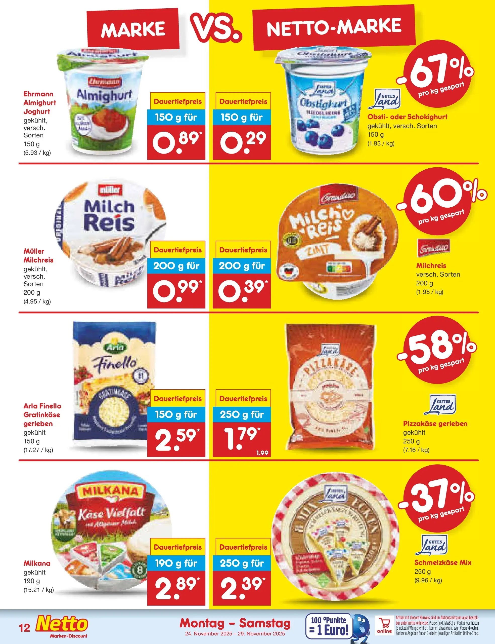 Netto Marken-Discount prospekt Moormerland	 (ab 23.11.2025) » Angebote | Seite: 12 | Produkte: Ehrmann almighurt, Milch, Käse, Joghurt