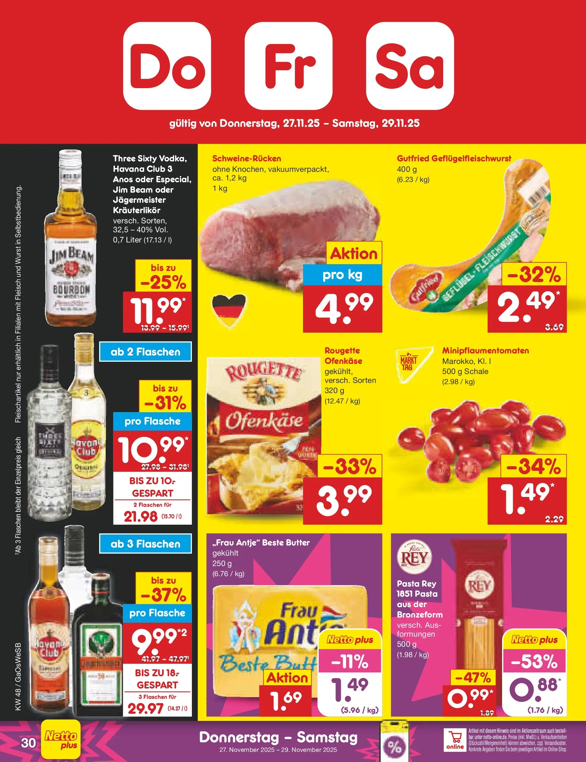 Netto Marken-Discount prospekt Moormerland	 (ab 23.11.2025) » Angebote | Seite: 36 | Produkte: Havana club, Jim beam, Jägermeister, Pasta