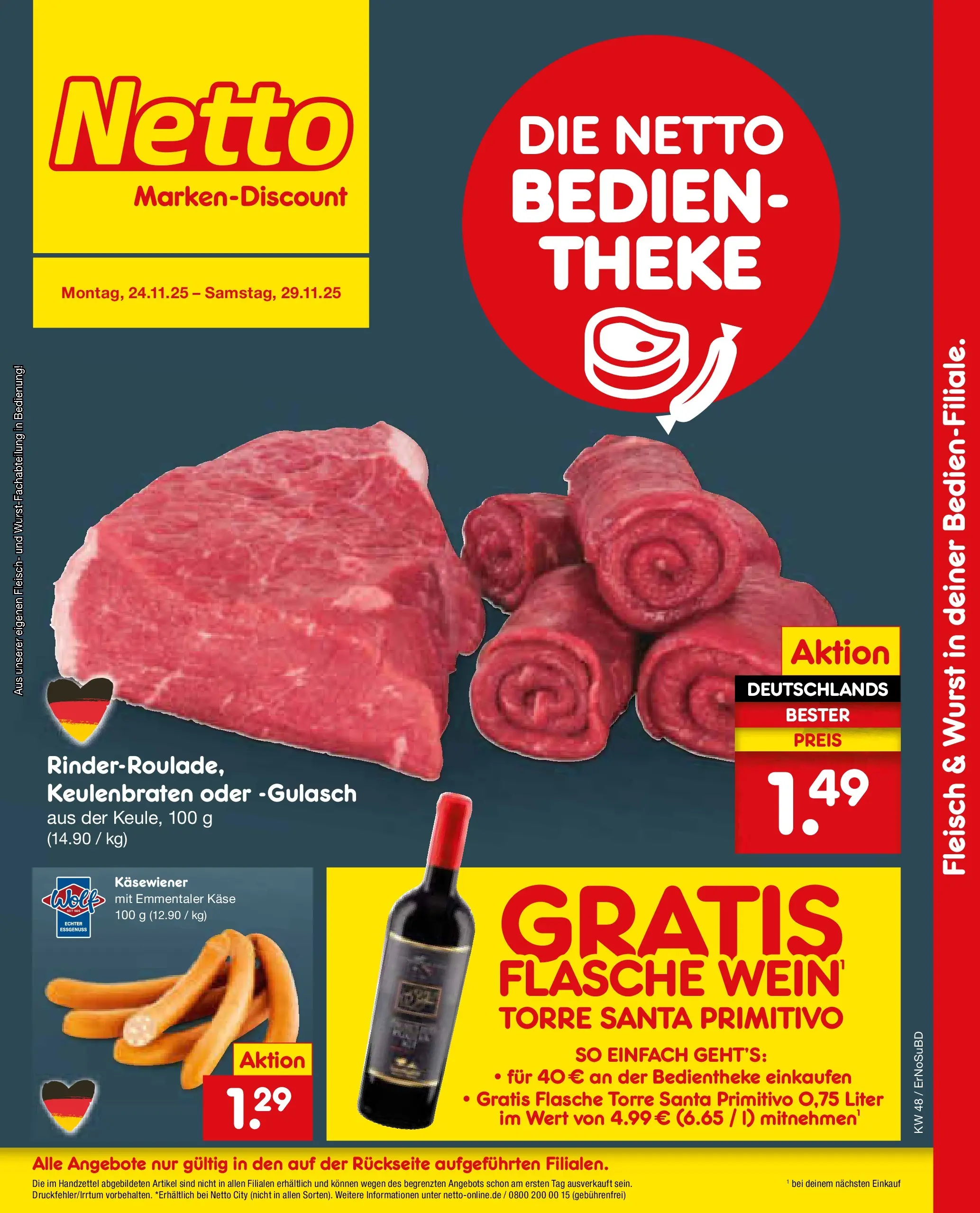 Netto Marken-Discount prospekt Nordhausen	 (ab 23.11.2025) » Angebote | Seite: 10 | Produkte: Käse, Gulasch, Wurst, Fleisch