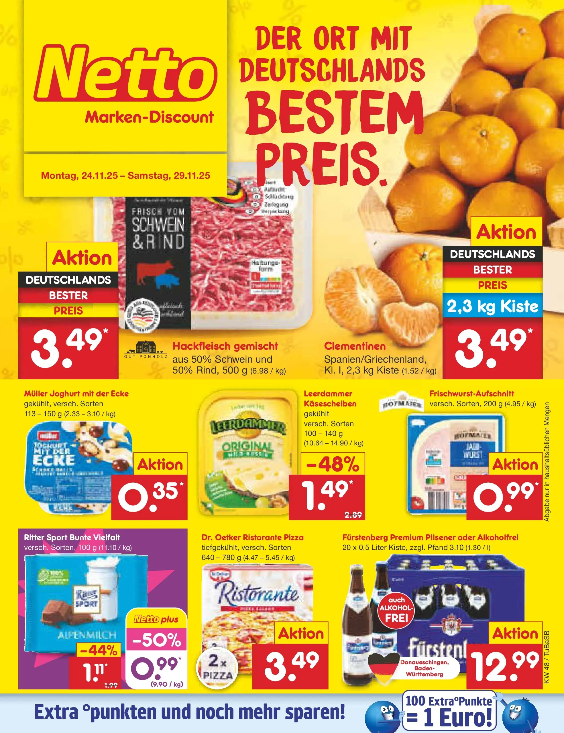 Netto Marken-Discount prospekt Lahr-Langenwinkel	 (ab 24.11.2025) » Angebote | Seite: 1 | Produkte: Ristorante, Ritter sport, Leerdammer, Hackfleisch