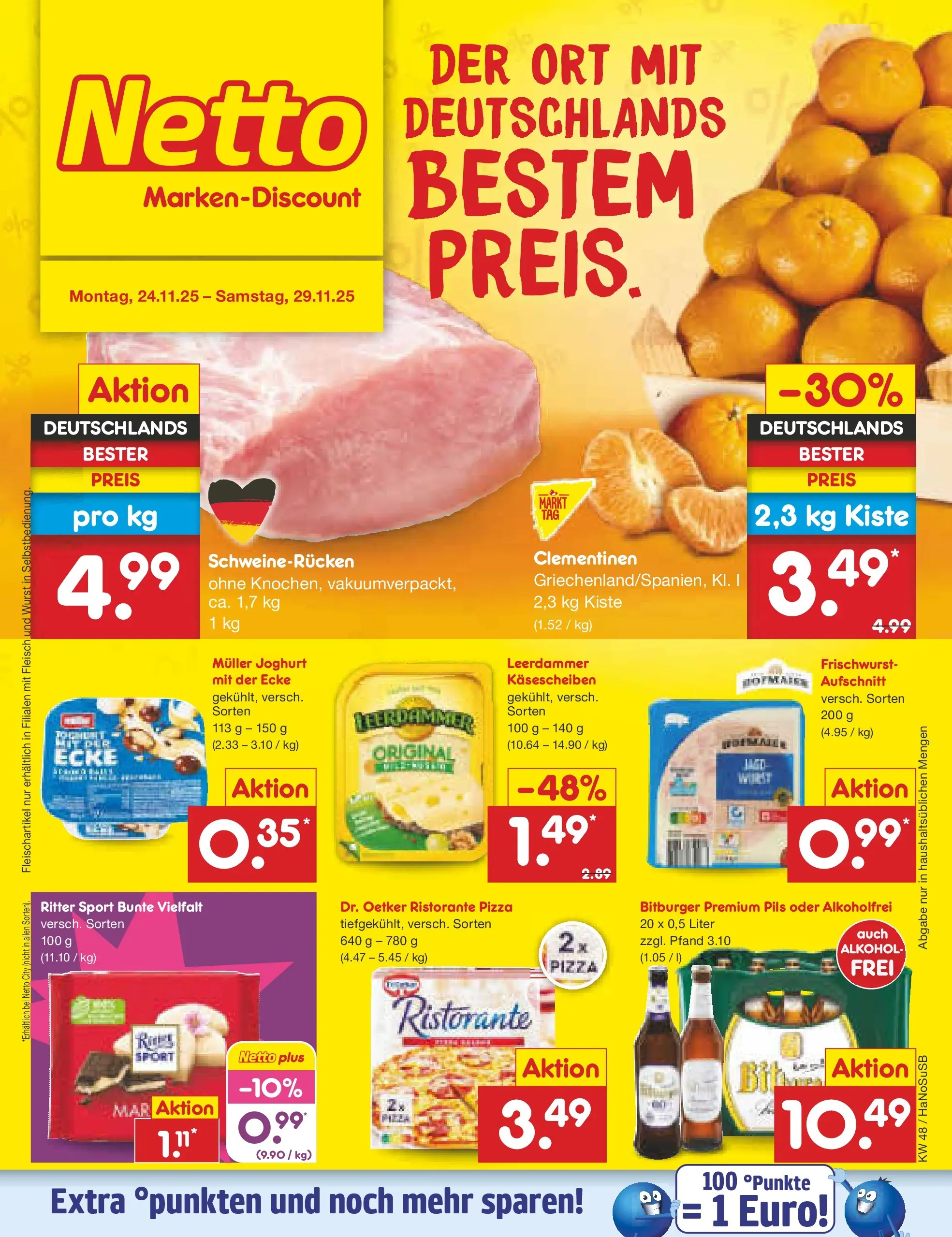 Netto Marken-Discount prospekt Wuppertal	 (ab 23.11.2025) » Angebote | Seite: 1 | Produkte: Ritter sport, Leerdammer, Schweinerucken, Pizza