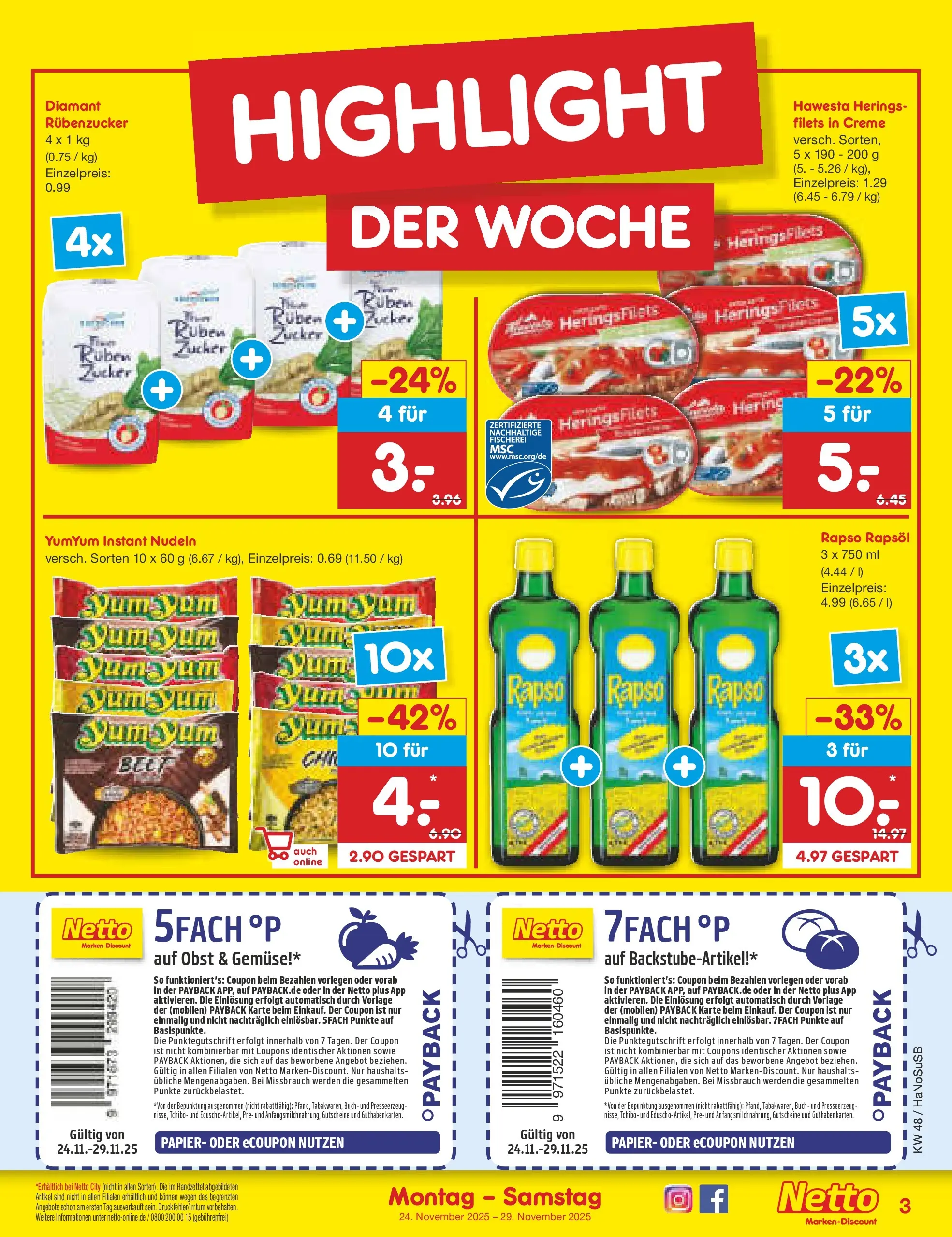 Netto Marken-Discount prospekt Wuppertal	 (ab 23.11.2025) » Angebote | Seite: 3 | Produkte: Rapsöl, Creme, Obst, Rapso rapsol