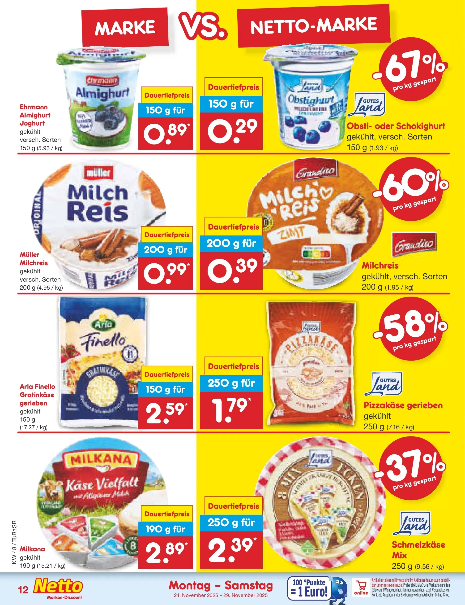 Netto Marken-Discount prospekt Lahr-Langenwinkel	 (ab 24.11.2025) » Angebote | Seite: 12 | Produkte: Ehrmann almighurt, Käse, Joghurt, Milkana