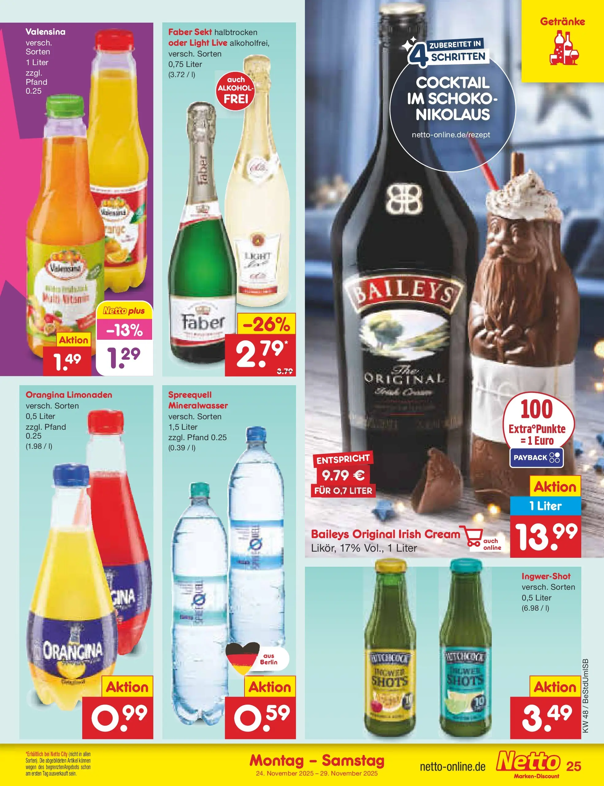 Netto Marken-Discount prospekt Berlin-Spandau	 (ab 23.11.2025) » Angebote | Seite: 31 | Produkte: Sekt, Mineralwasser, Valensina, Baileys