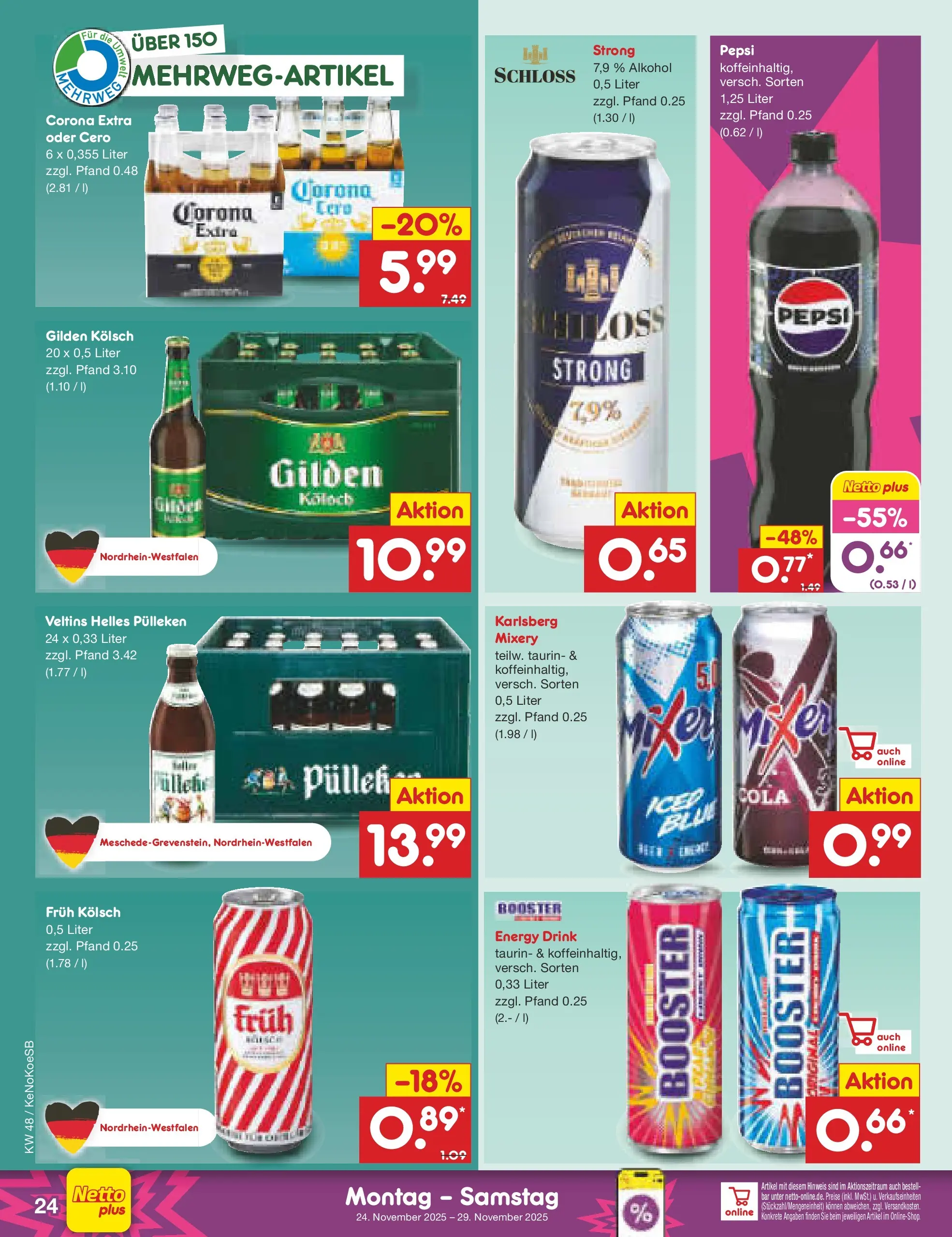 Netto Marken-Discount prospekt Bonn	 (ab 23.11.2025) » Angebote | Seite: 30 | Produkte: Cola, Pepsi, Mixery, Veltins