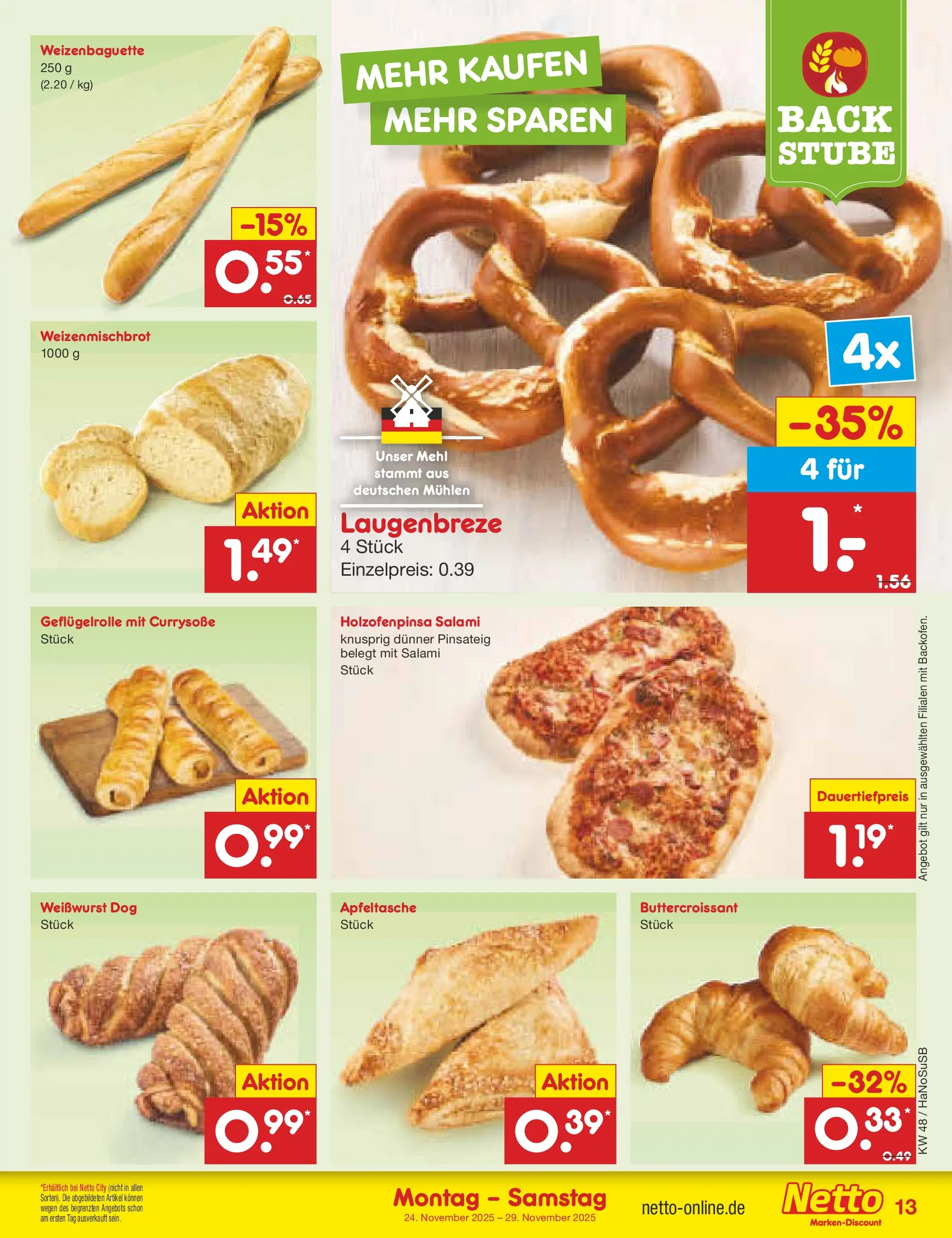 Netto Marken-Discount prospekt Wuppertal	 (ab 23.11.2025) » Angebote | Seite: 13 | Produkte: Mehl, Weißwurst, Salami