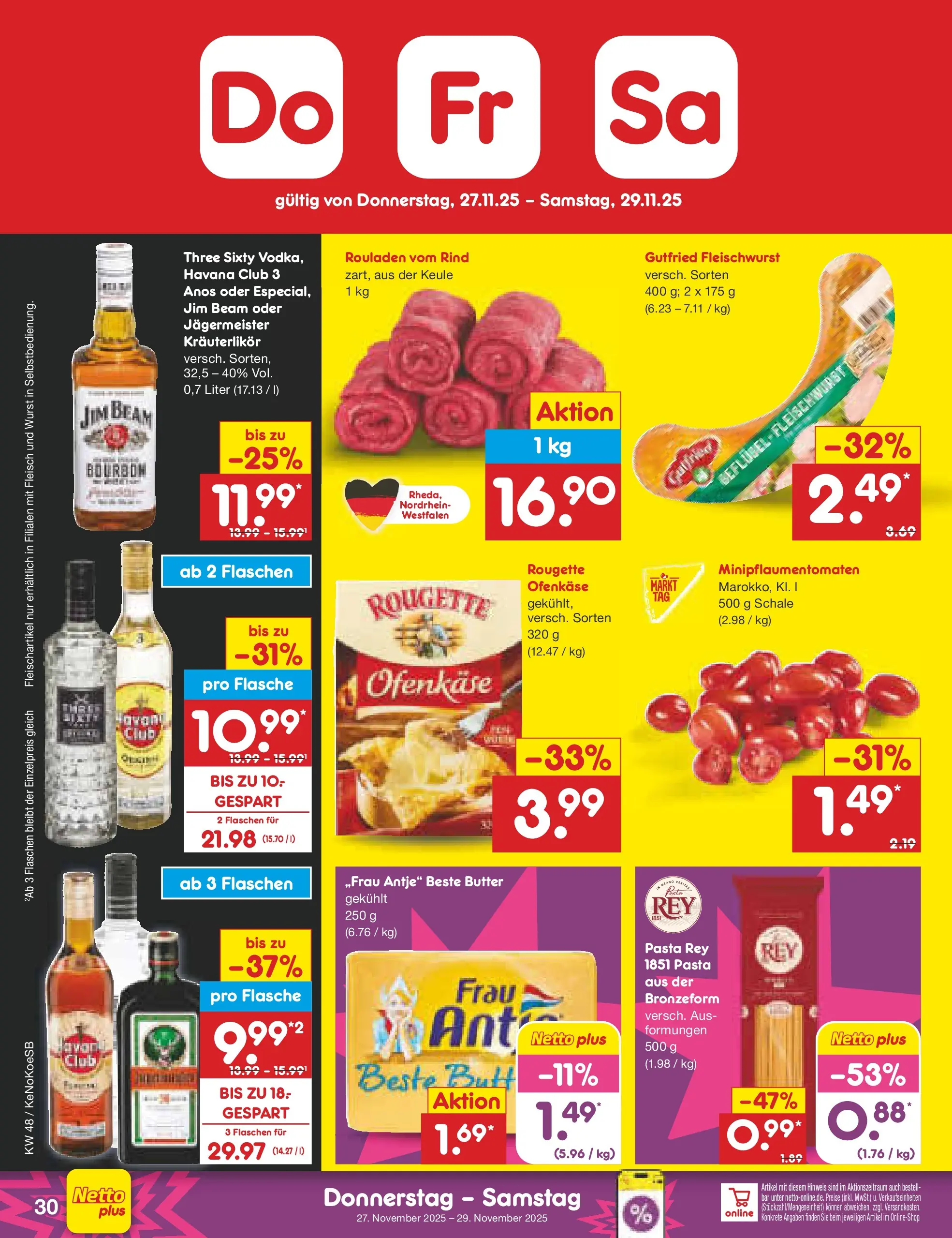 Netto Marken-Discount prospekt Bonn	 (ab 23.11.2025) » Angebote | Seite: 36 | Produkte: Havana club, Jim beam, Butter, Wurst