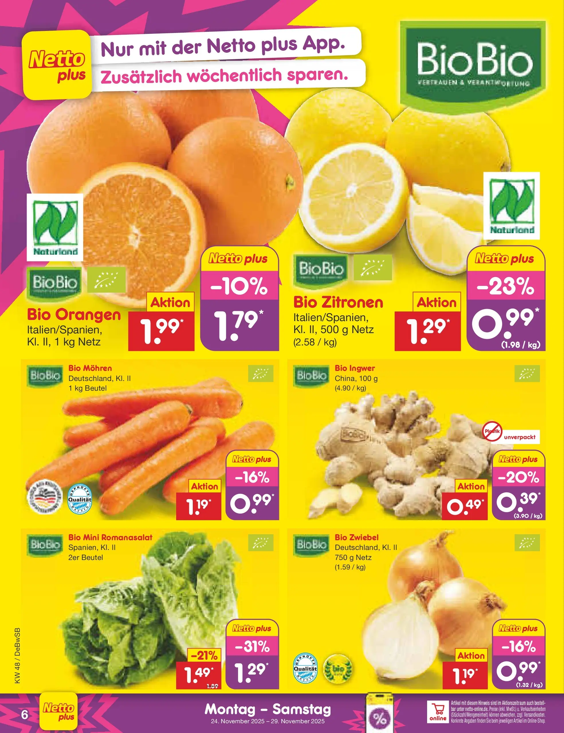 Netto Marken-Discount prospekt Waiblingen-Bittenfeld	 (ab 24.11.2025) » Angebote | Seite: 6 | Produkte: Orangen, Mohren, Zitronen