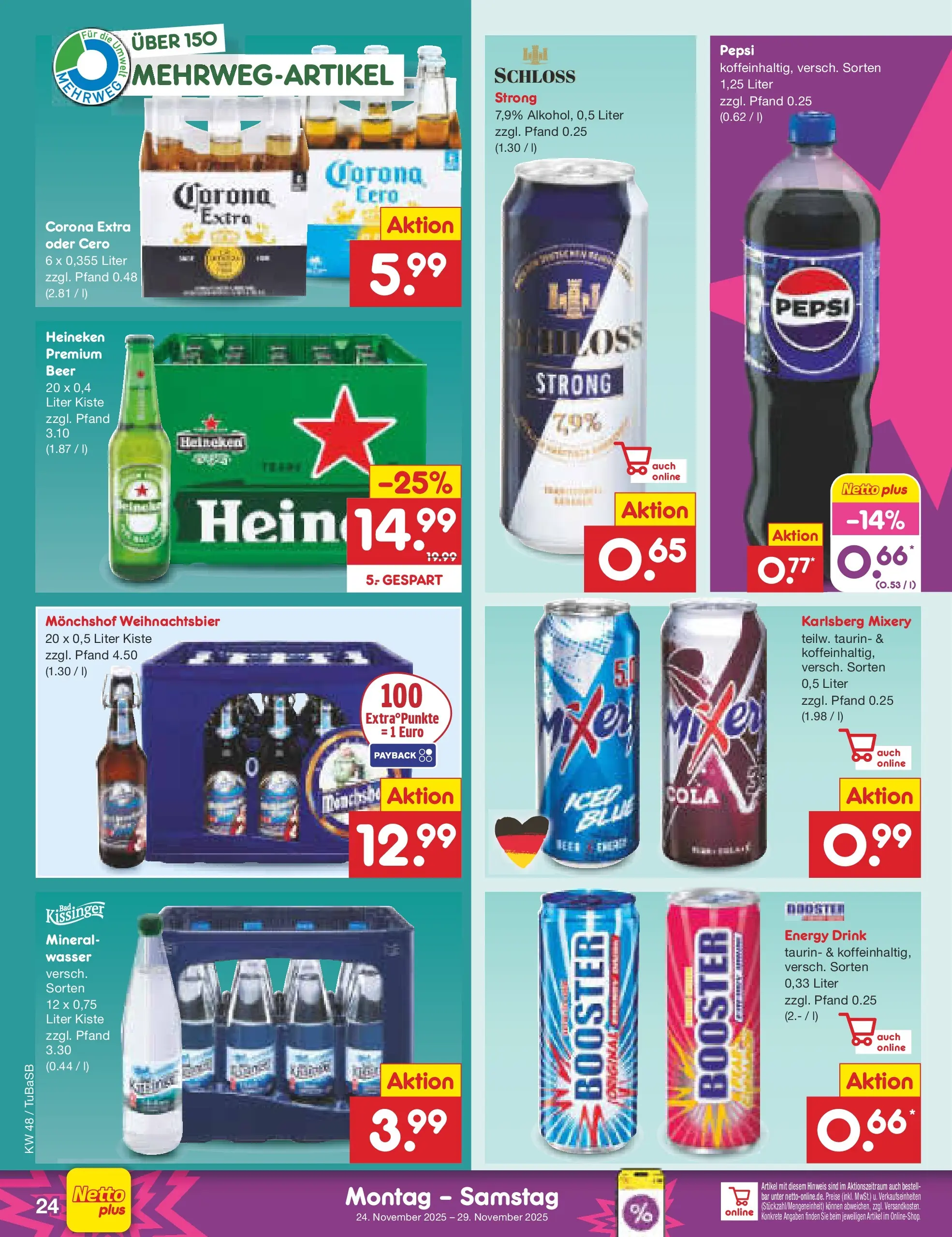 Netto Marken-Discount prospekt Lahr-Langenwinkel	 (ab 24.11.2025) » Angebote | Seite: 30 | Produkte: Monchshof, Wasser, Pepsi, Mixery