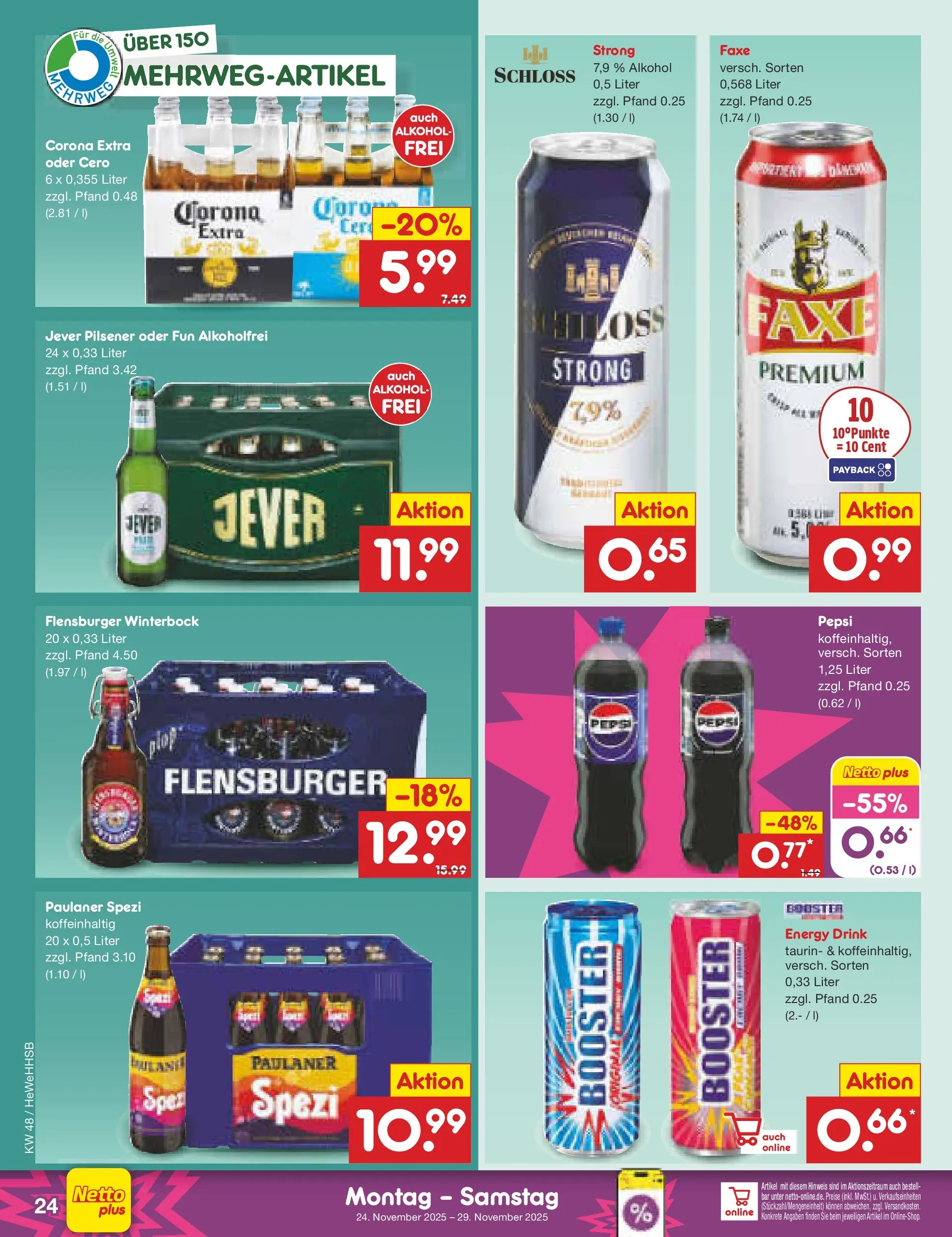 Netto Marken-Discount prospekt Brietlingen	 (ab 23.11.2025) » Angebote | Seite: 30 | Produkte: Paulaner spezi, Jever, Pepsi, Paulaner