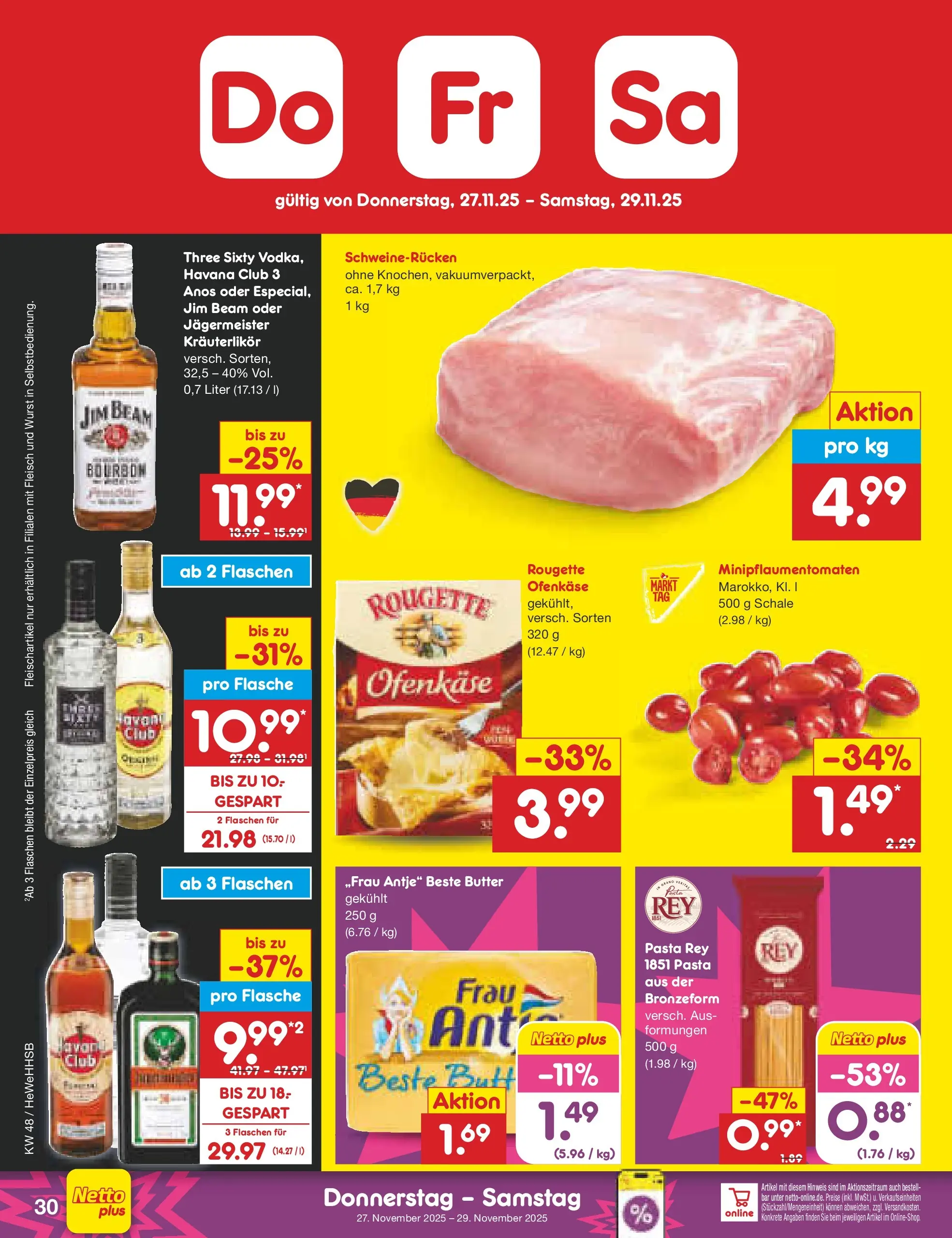 Netto Marken-Discount prospekt Brietlingen	 (ab 23.11.2025) » Angebote | Seite: 36 | Produkte: Havana club, Jim beam, Bourbon, Fleisch