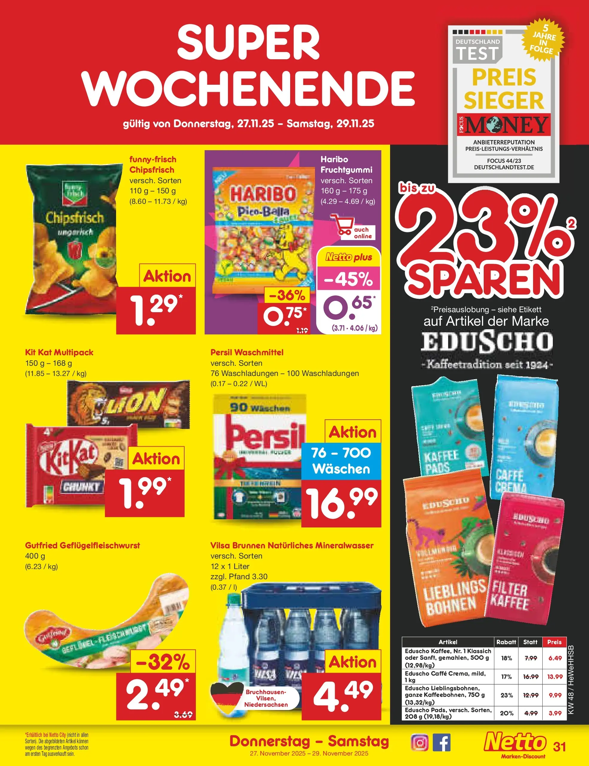 Netto Marken-Discount prospekt Brietlingen	 (ab 23.11.2025) » Angebote | Seite: 37 | Produkte: Haribo, Kaffee, Waschmittel, Eduscho