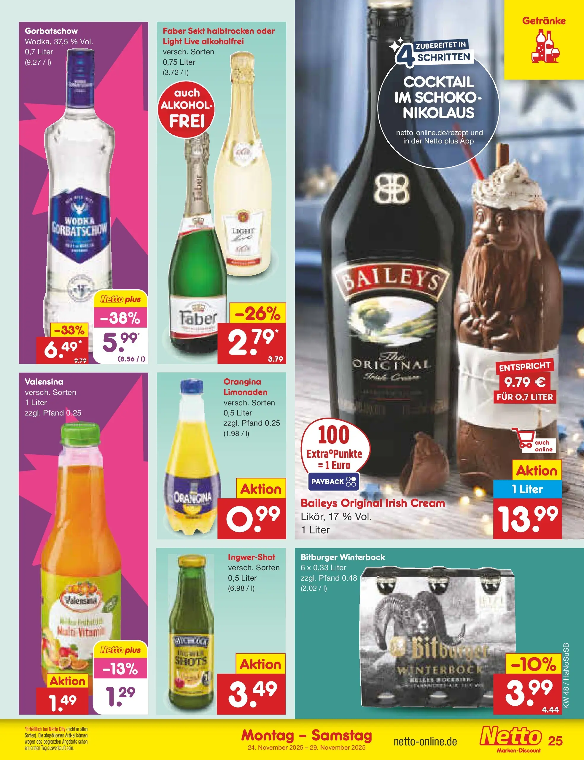 Netto Marken-Discount prospekt Wuppertal	 (ab 23.11.2025) » Angebote | Seite: 31 | Produkte: Sekt, Valensina, Baileys, Wodka gorbatschow