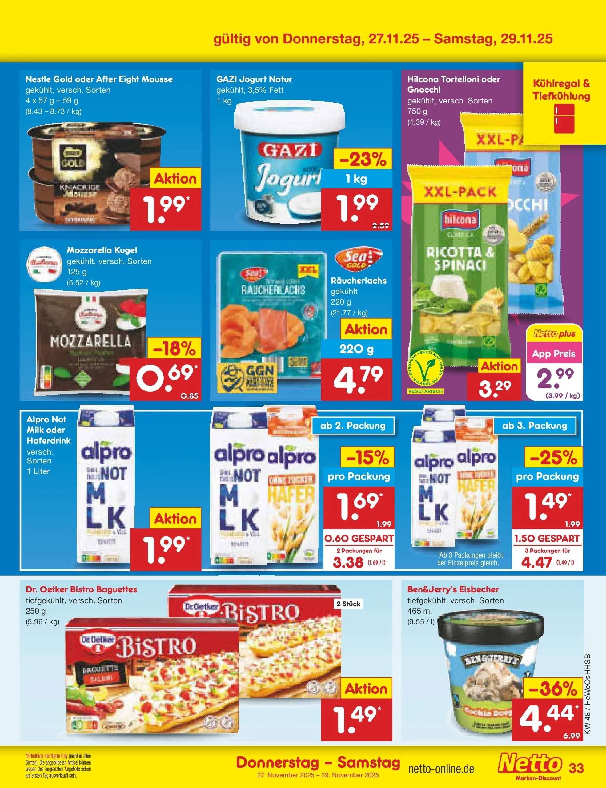 Netto Marken-Discount prospekt Brietlingen	 (ab 23.11.2025) » Angebote | Seite: 39 | Produkte: Mozzarella, Haferdrink, Räucherlachs, Alpro