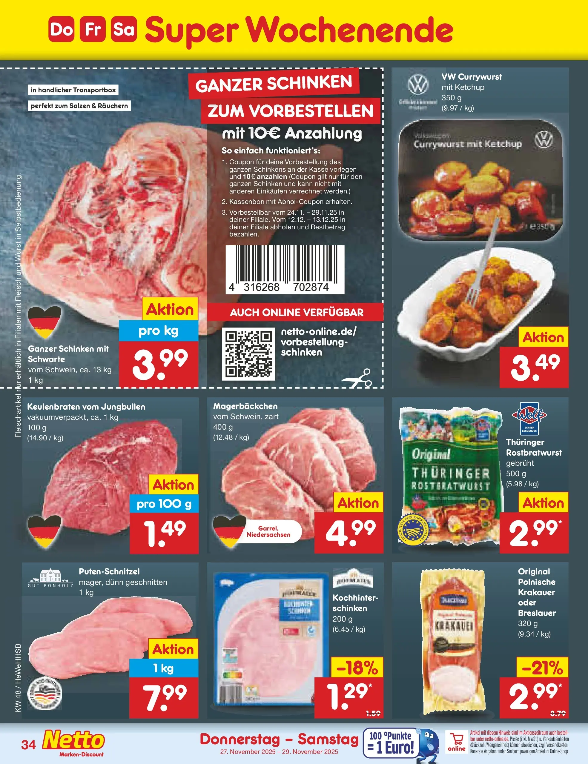 Netto Marken-Discount prospekt Brietlingen	 (ab 23.11.2025) » Angebote | Seite: 40 | Produkte: Putenschnitzel, Schinken, Ketchup, Fleisch