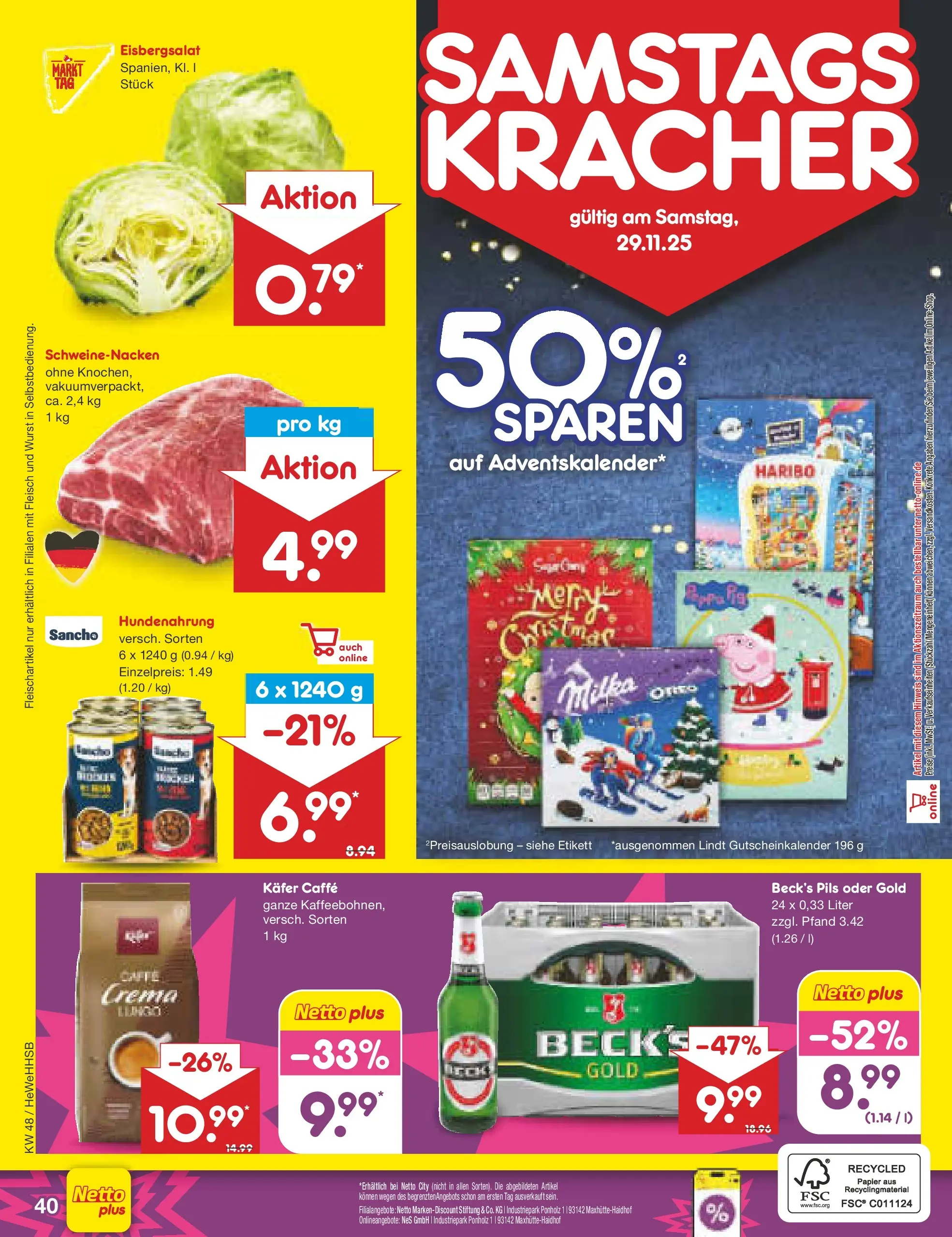 Netto Marken-Discount prospekt Brietlingen	 (ab 23.11.2025) » Angebote | Seite: 46 | Produkte: Pils, Schweinenacken, Wurst, Fleisch