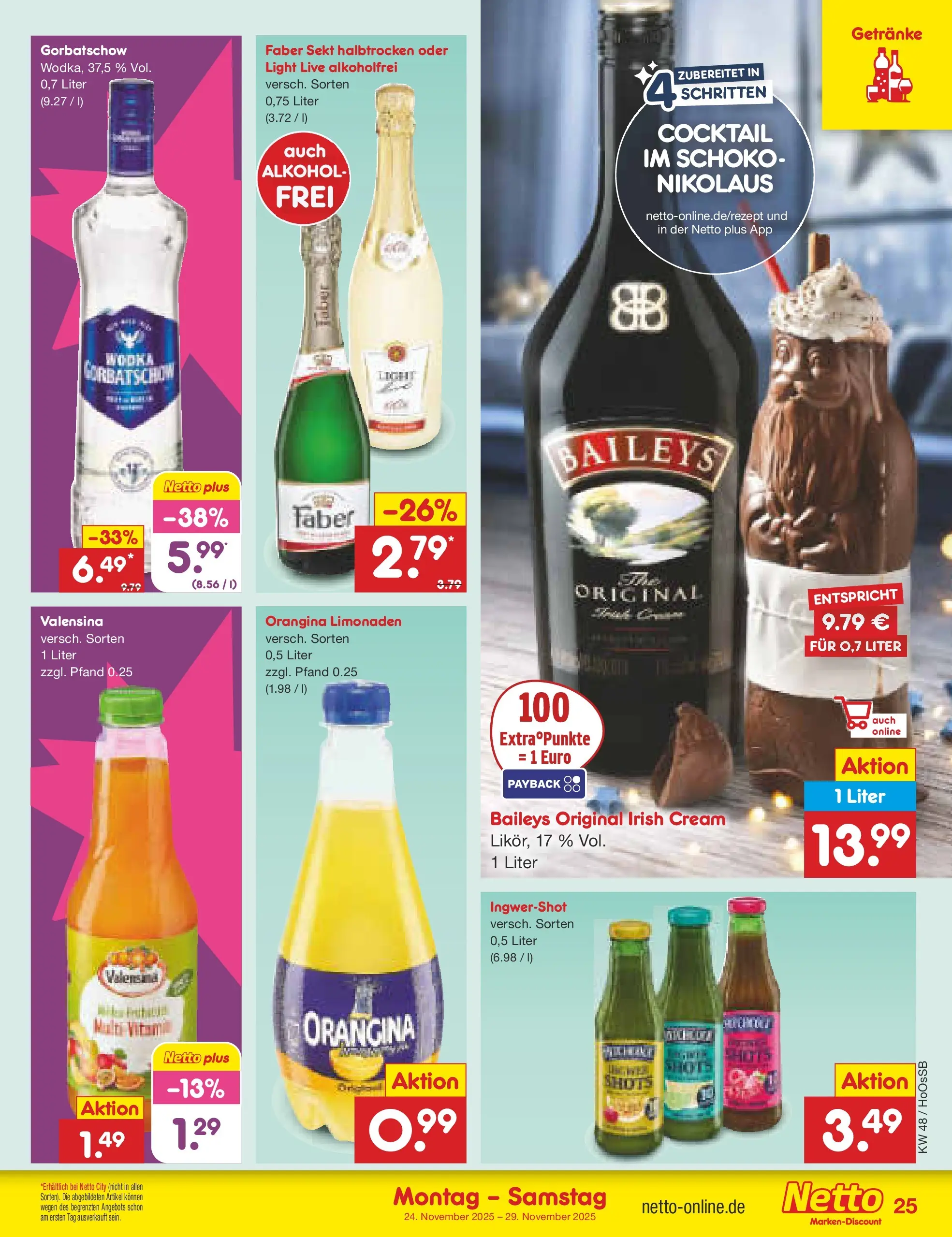Netto Marken-Discount prospekt Kröpelin	 (ab 23.11.2025) » Angebote | Seite: 31 | Produkte: Sekt, Valensina, Baileys, Wodka