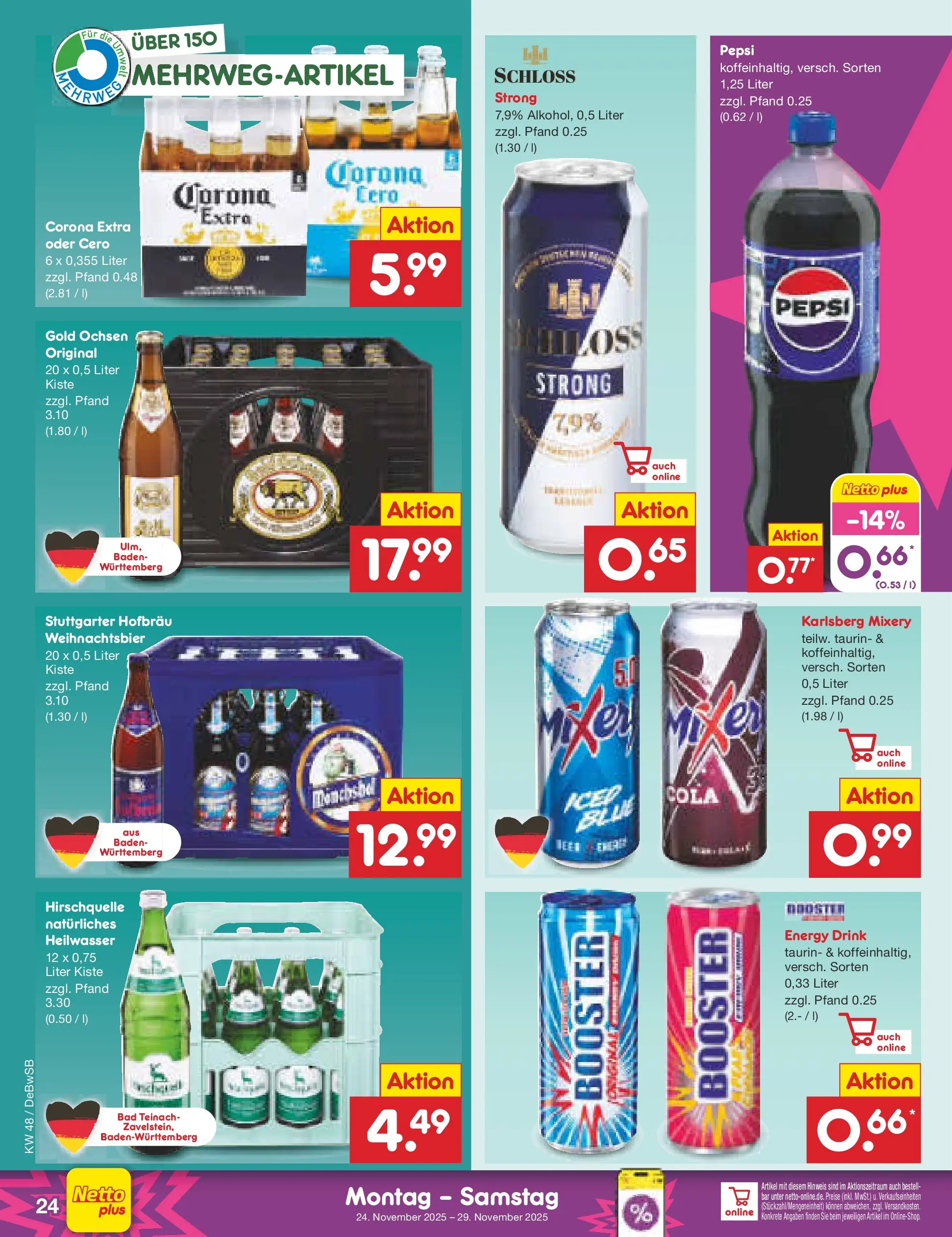 Netto Marken-Discount prospekt Waiblingen-Bittenfeld	 (ab 24.11.2025) » Angebote | Seite: 30 | Produkte: Cola, Energy, Bad, Mixery