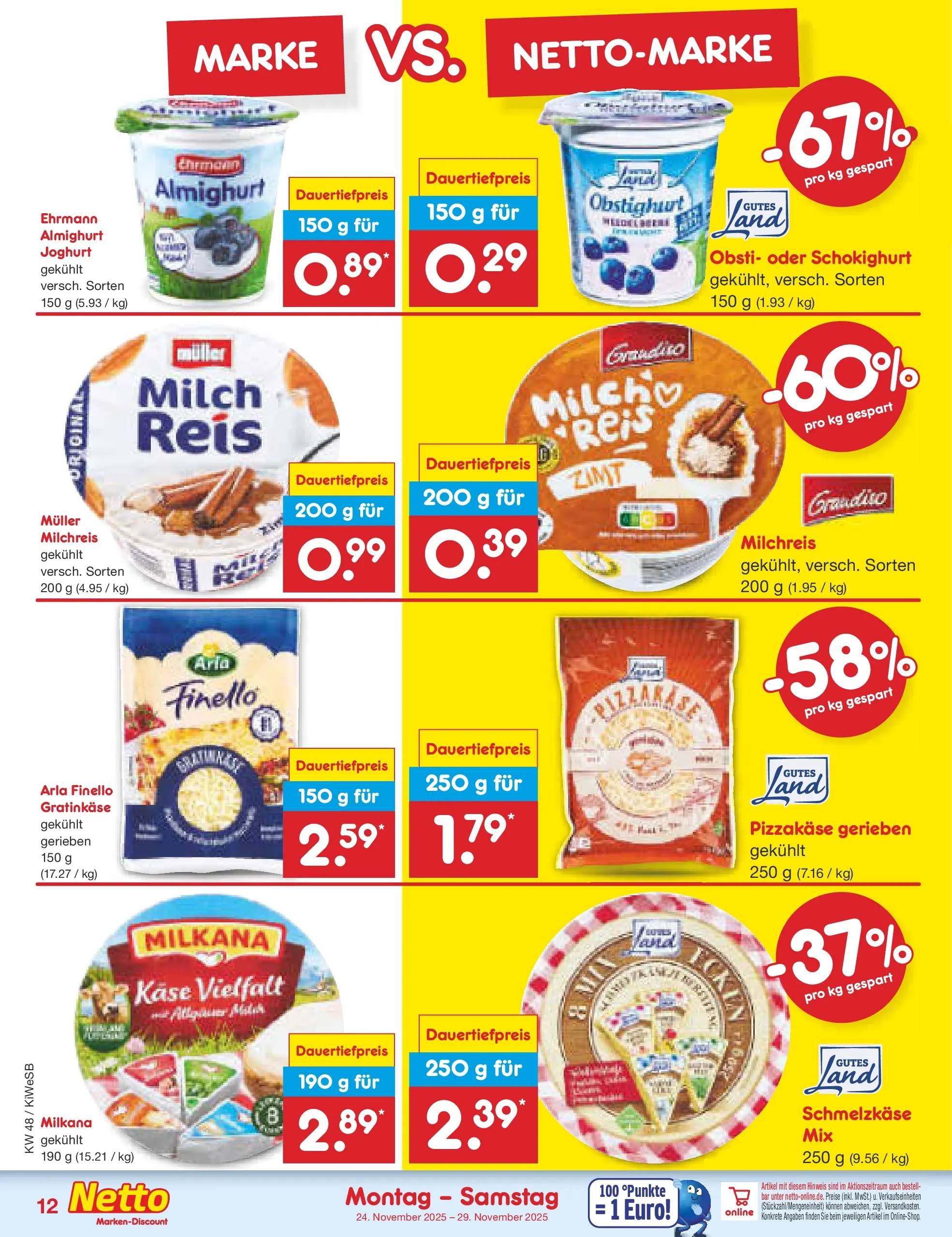 Netto Marken-Discount prospekt Bad Friedrichshall	 (ab 24.11.2025) » Angebote | Seite: 12 | Produkte: Milch, Käse, Milkana, Reis