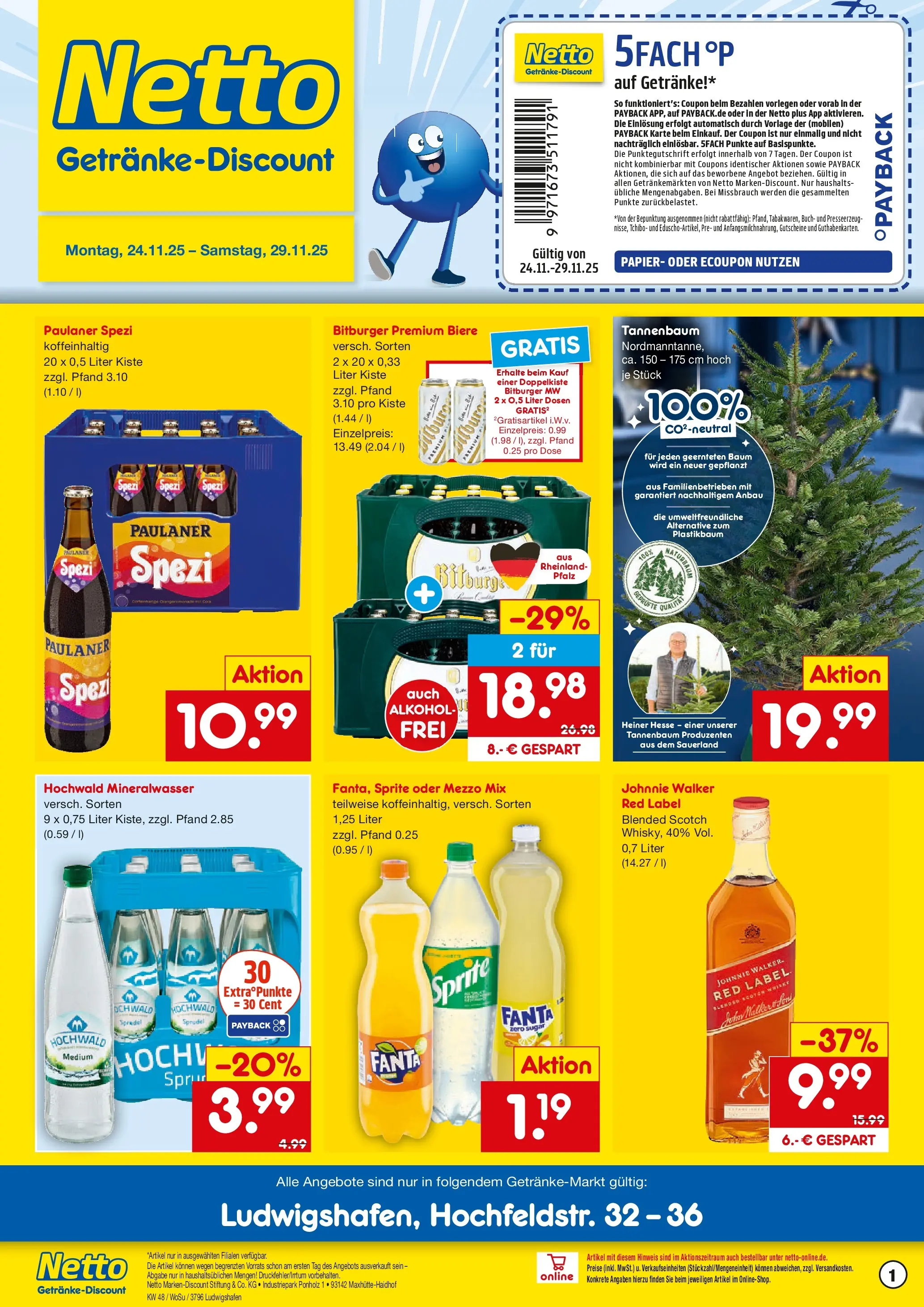 Netto Marken-Discount prospekt Ludwigshafen	 (ab 24.11.2025) » Angebote | Seite: 1 | Produkte: Whisky, Fanta, Mineralwasser, Paulaner
