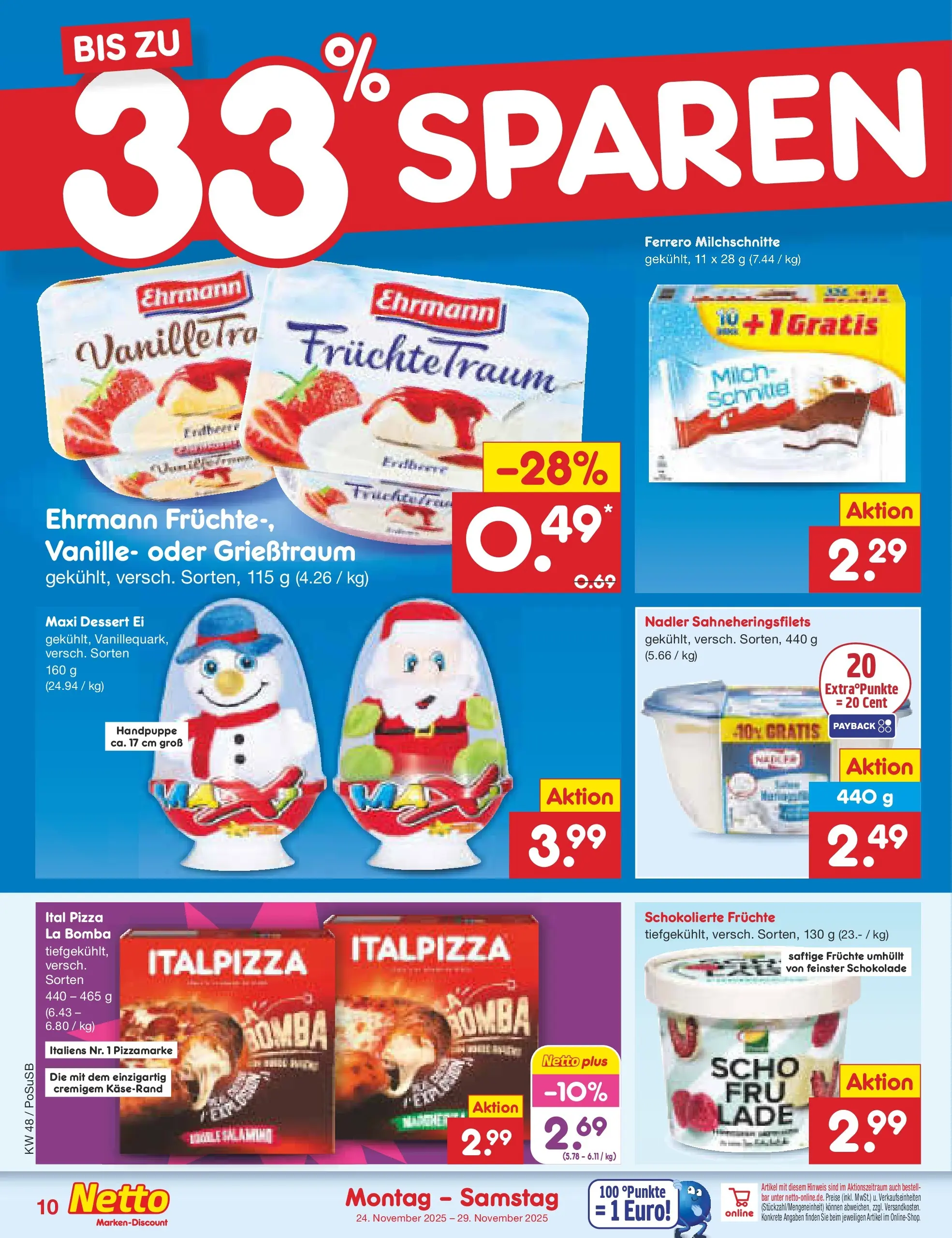 Netto Marken-Discount prospekt Regensburg	 (ab 24.11.2025) » Angebote | Seite: 10 | Produkte: Milch, Schokolade, Pizza, Ferrero milchschnitte