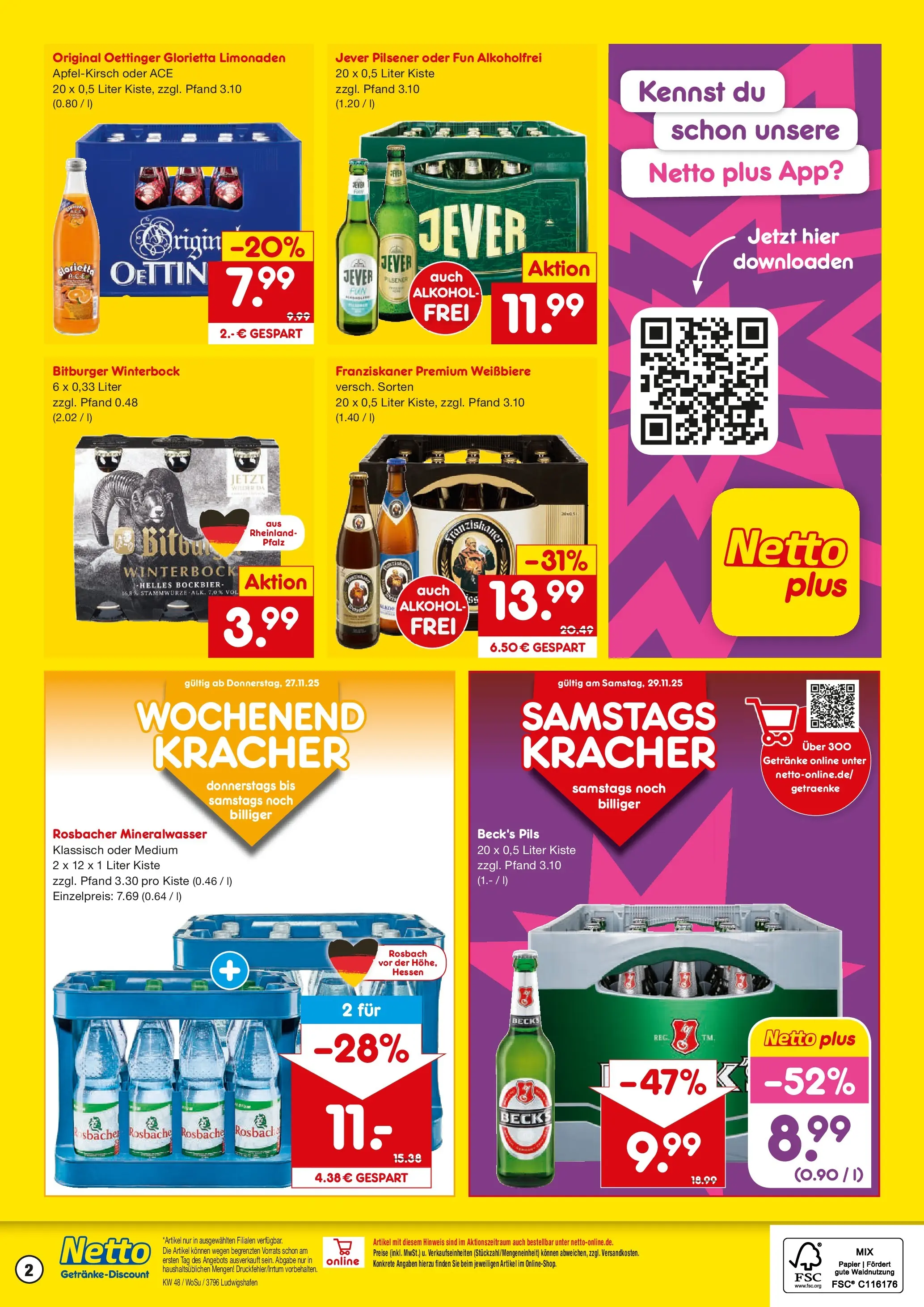Netto Marken-Discount prospekt Ludwigshafen	 (ab 24.11.2025) » Angebote | Seite: 2 | Produkte: Bitburger, Franziskaner, Pils, Jever