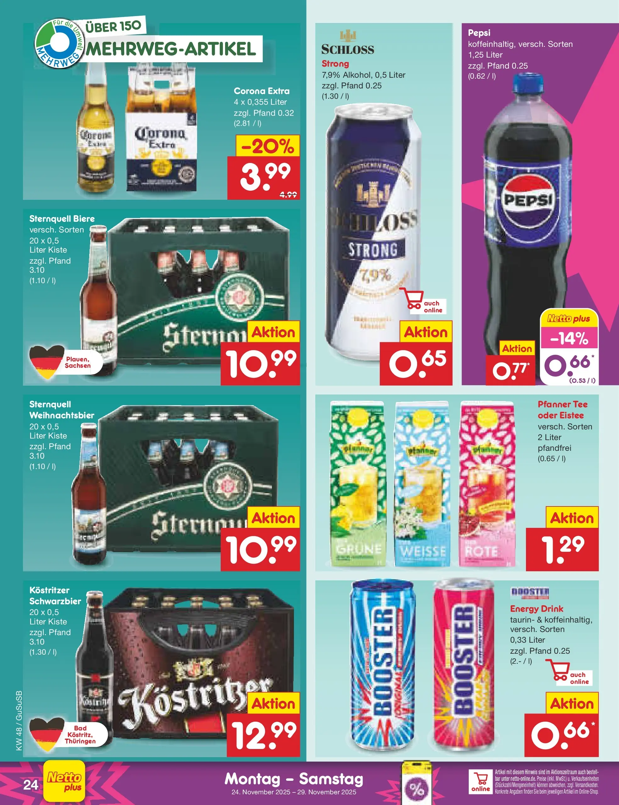 Netto Marken-Discount prospekt Rodewisch	 (ab 24.11.2025) » Angebote | Seite: 30 | Produkte: Energy, Kostritzer, Pepsi, Tee