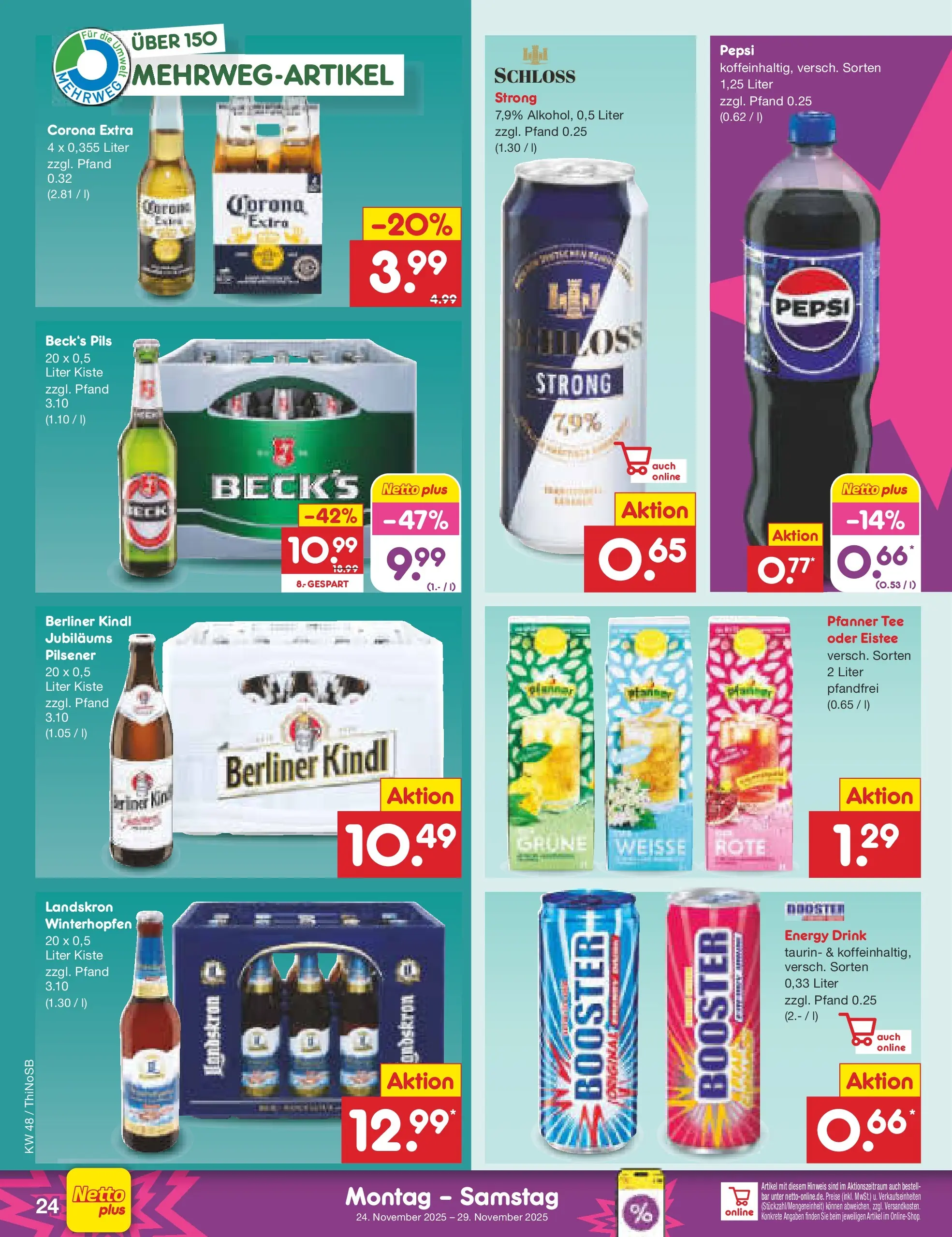Netto Marken-Discount prospekt Spremberg	 (ab 24.11.2025) » Angebote | Seite: 30 | Produkte: Berliner, Pils, Pepsi, Tee
