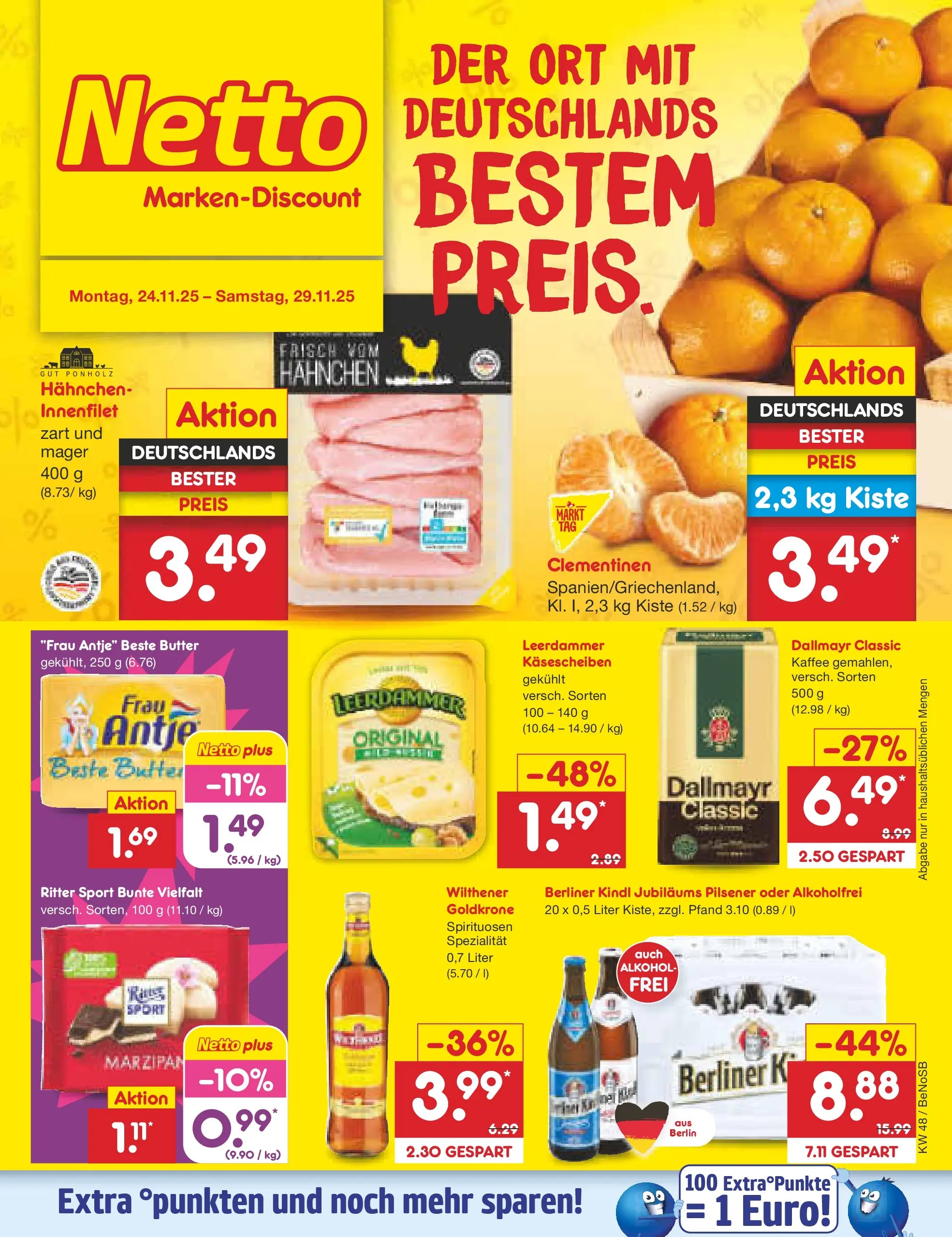 Netto Marken-Discount prospekt Bergen Auf Rügen	 (ab 24.11.2025) » Angebote | Seite: 1 | Produkte: Berliner, Wilthener, Kaffee, Leerdammer