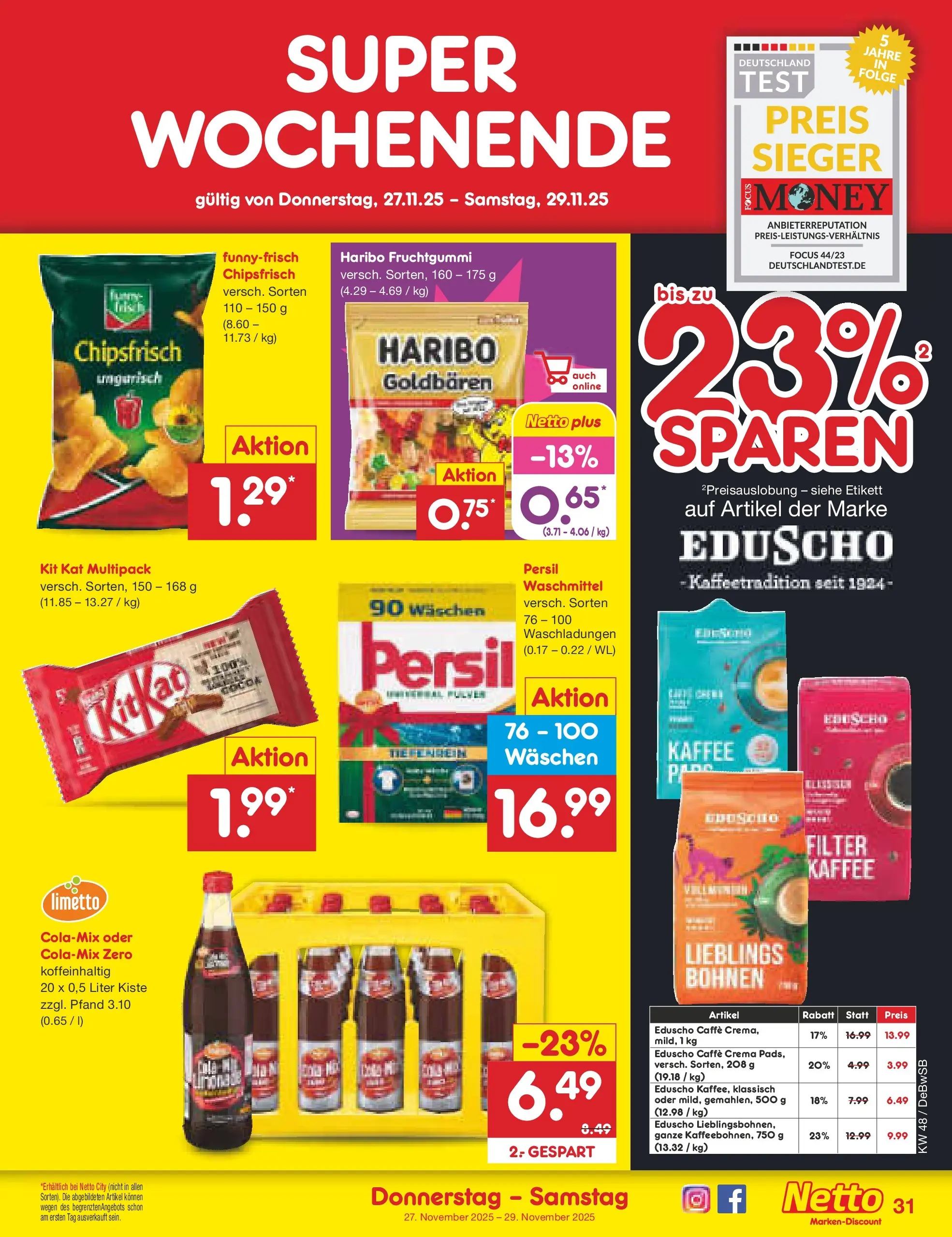 Netto Marken-Discount prospekt Waiblingen-Bittenfeld	 (ab 24.11.2025) » Angebote | Seite: 39 | Produkte: Kaffee, Waschmittel, Eduscho, Persil