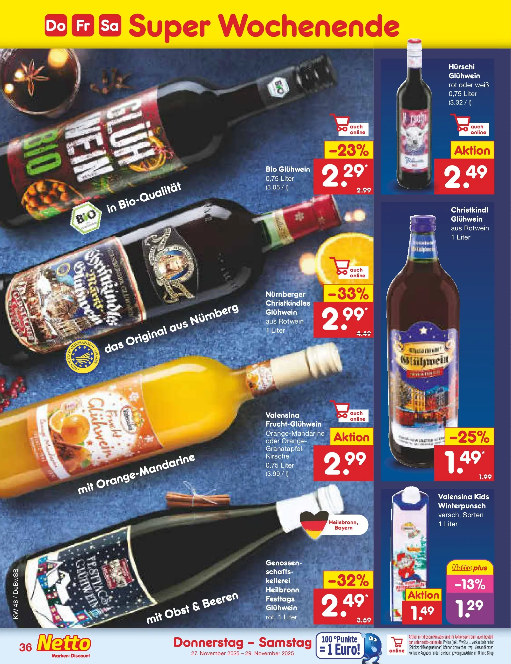 Netto Marken-Discount prospekt Waiblingen-Bittenfeld	 (ab 24.11.2025) » Angebote | Seite: 44 | Produkte: Granatapfel, Rotwein, Valensina, Obst
