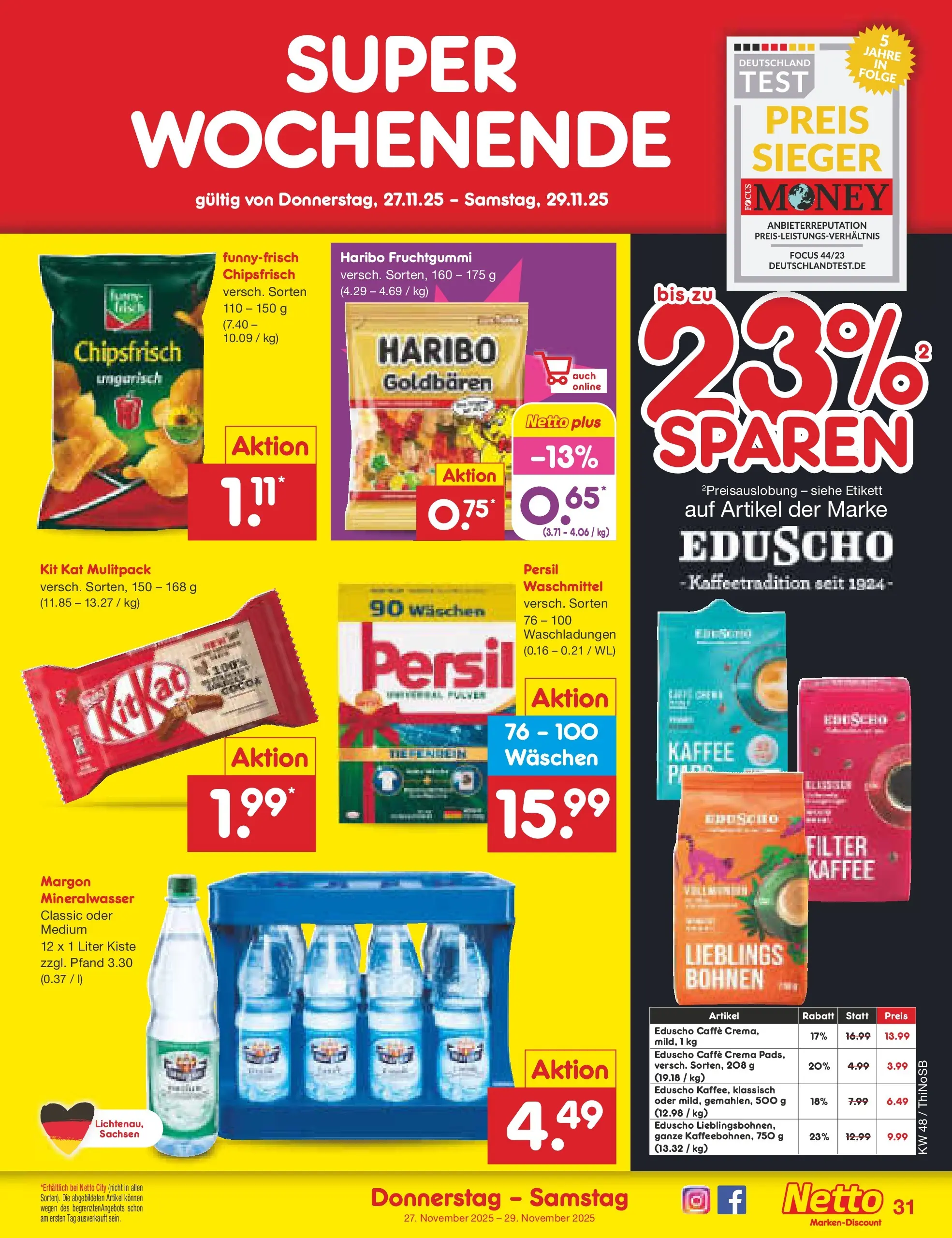 Netto Marken-Discount prospekt Spremberg	 (ab 24.11.2025) » Angebote | Seite: 39 | Produkte: Haribo, Kaffee, Mineralwasser, Waschmittel