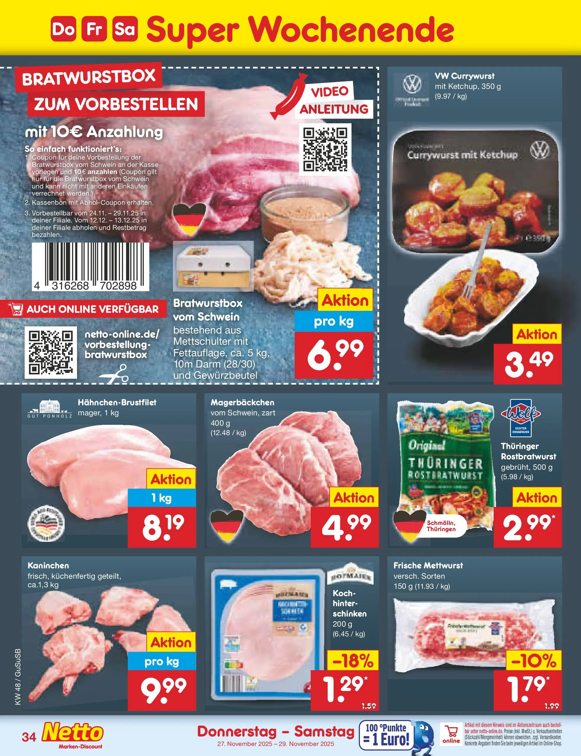 Netto Marken-Discount prospekt Rodewisch	 (ab 24.11.2025) » Angebote | Seite: 42 | Produkte: Kaninchen, Schinken, Ketchup, Video