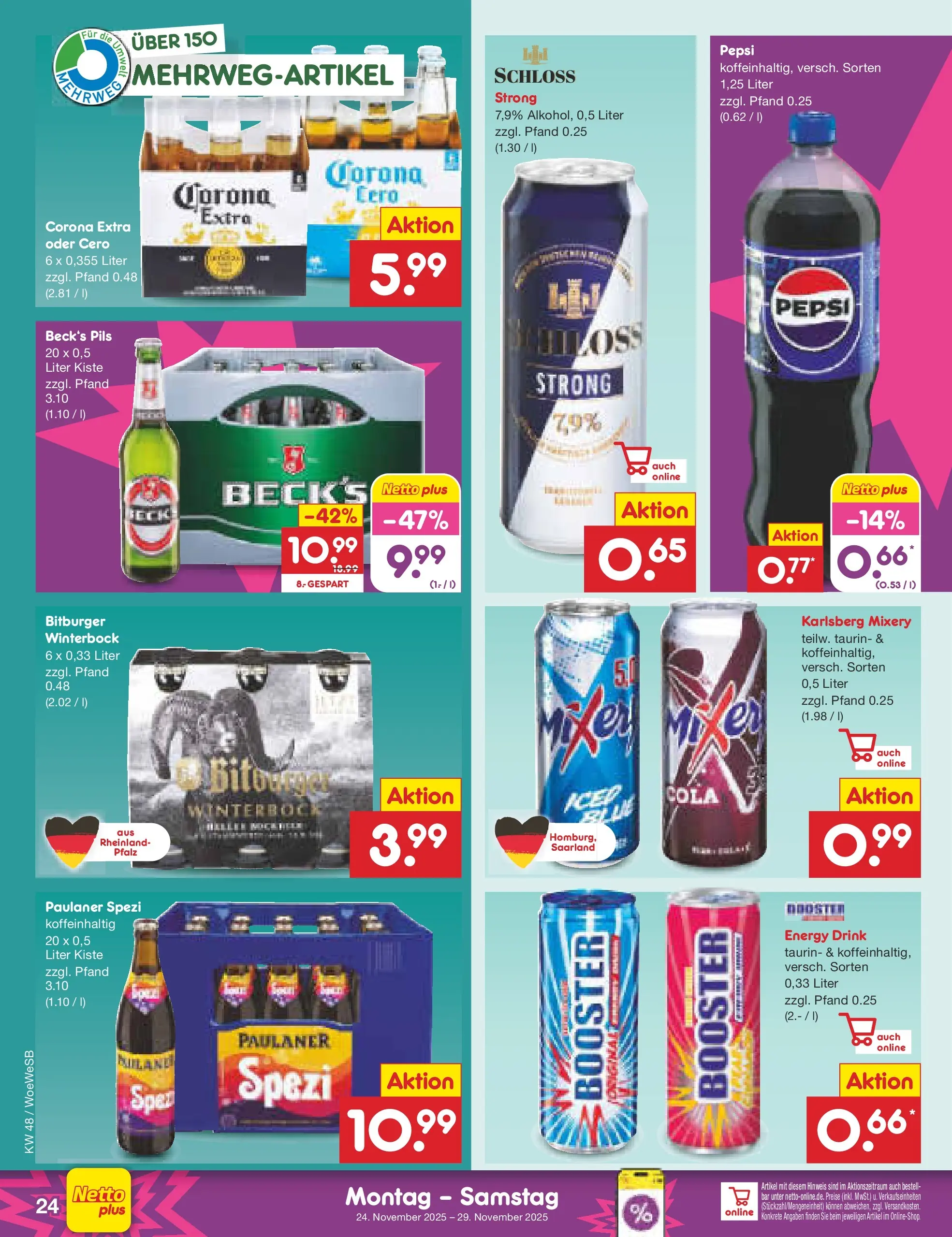 Netto Marken-Discount prospekt Katzweiler	 (ab 24.11.2025) » Angebote | Seite: 30 | Produkte: Energy, Paulaner spezi, Pils, Pepsi