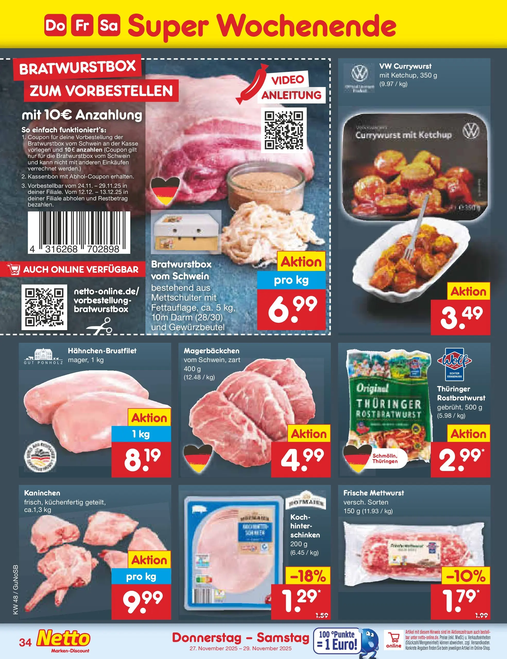 Netto Marken-Discount prospekt Machern	 (ab 23.11.2025) » Angebote | Seite: 42 | Produkte: Kaninchen, Schinken, Ketchup, Video