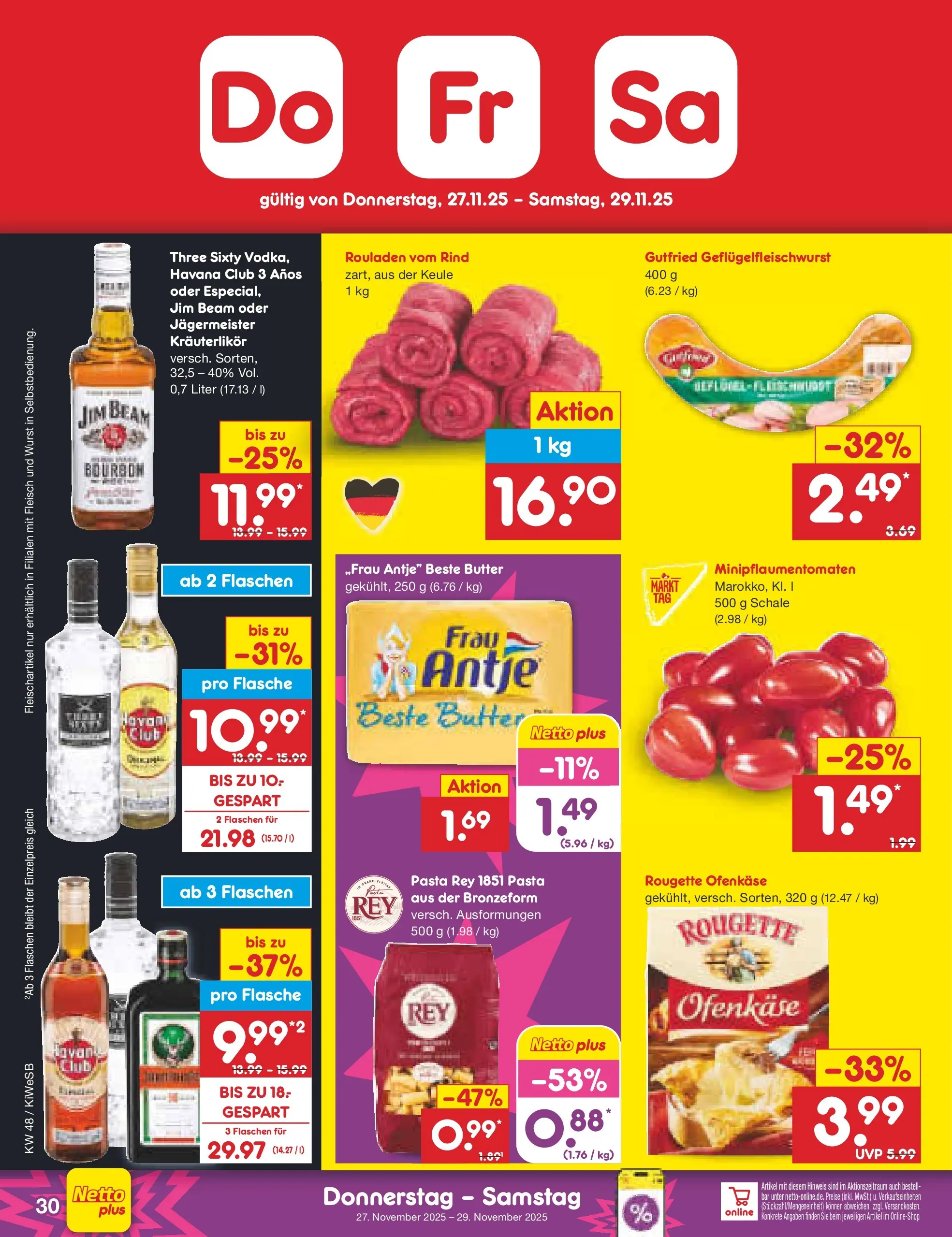 Netto Marken-Discount prospekt Bad Friedrichshall	 (ab 24.11.2025) » Angebote | Seite: 38 | Produkte: Butter, Wurst, Bourbon, Fleisch