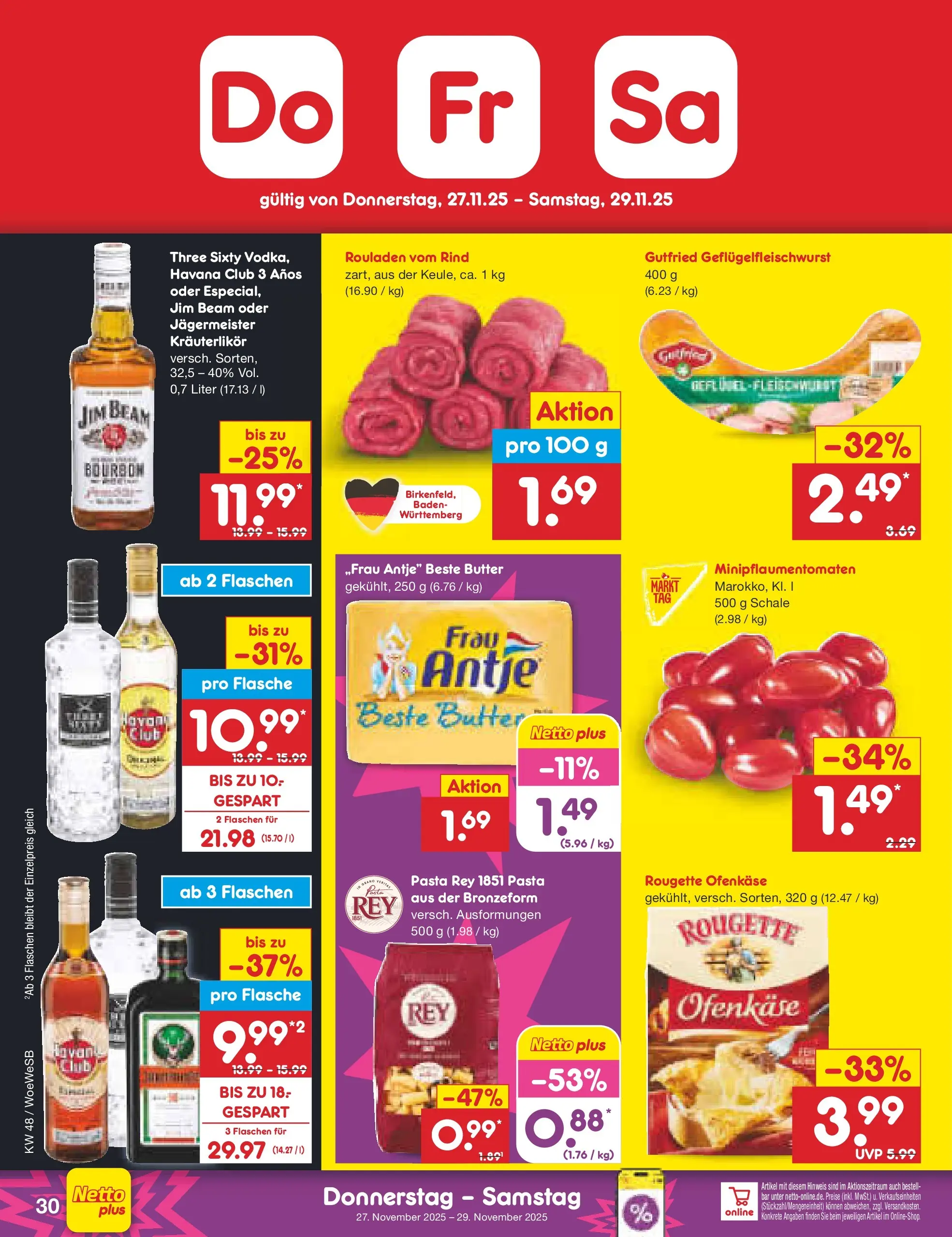 Netto Marken-Discount prospekt Katzweiler	 (ab 24.11.2025) » Angebote | Seite: 38 | Produkte: Havana club, Butter, Rougette ofenkase, Bourbon
