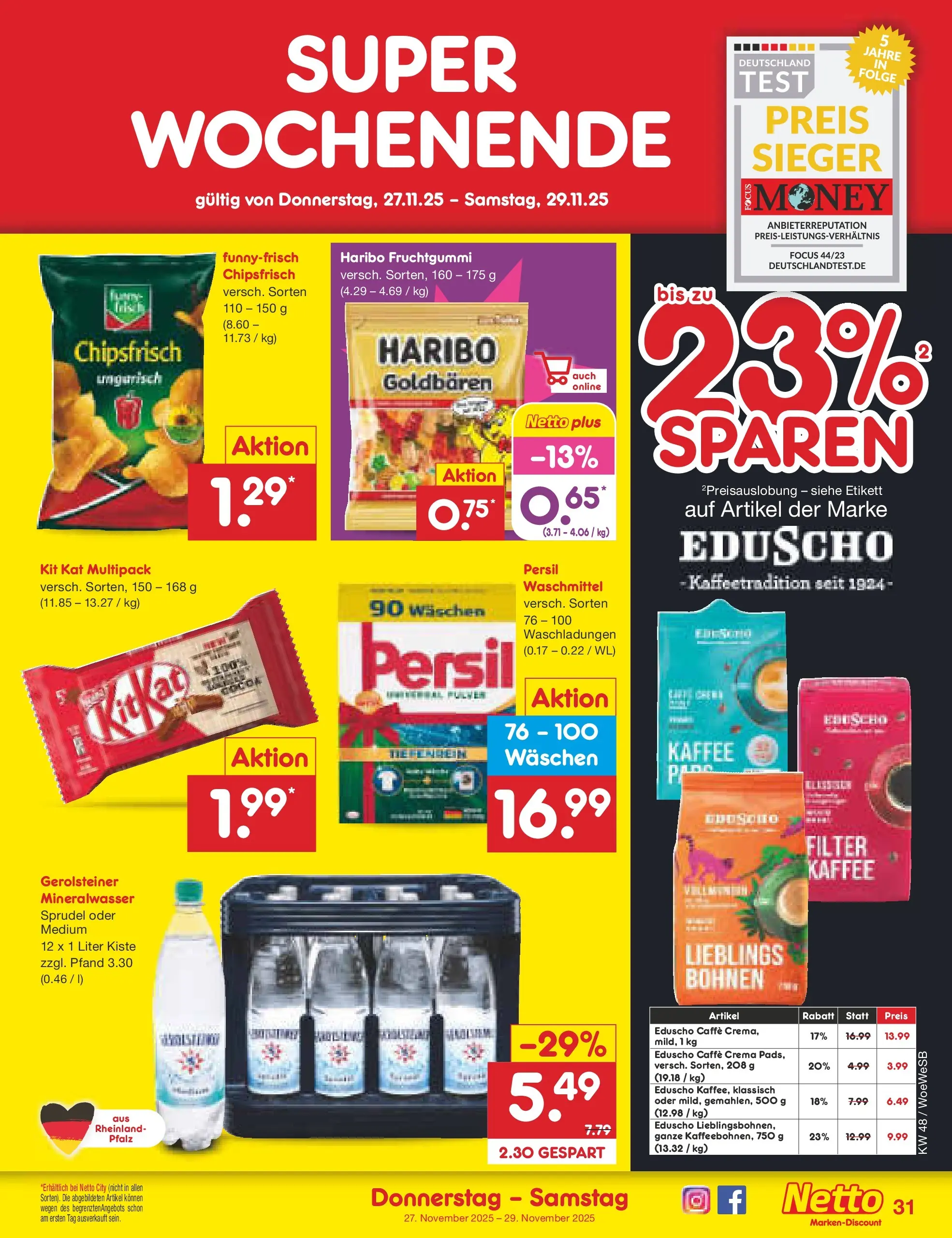 Netto Marken-Discount prospekt Katzweiler	 (ab 24.11.2025) » Angebote | Seite: 39 | Produkte: Haribo, Kaffee, Waschmittel, Eduscho
