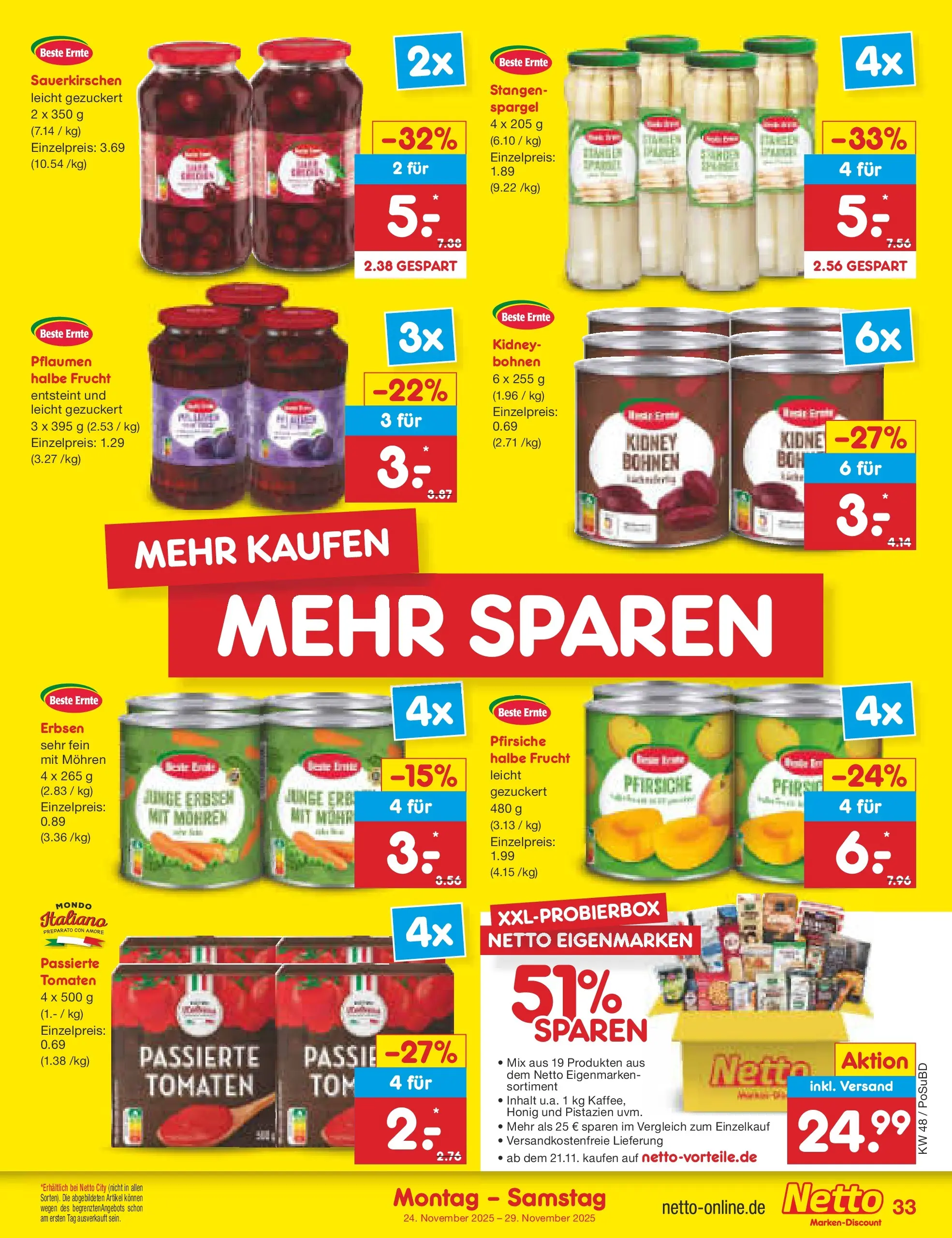 Netto Marken-Discount prospekt Regensburg	 (ab 24.11.2025) » Angebote | Seite: 39 | Produkte: Tomaten, Pistazien, Mohren, Erbsen