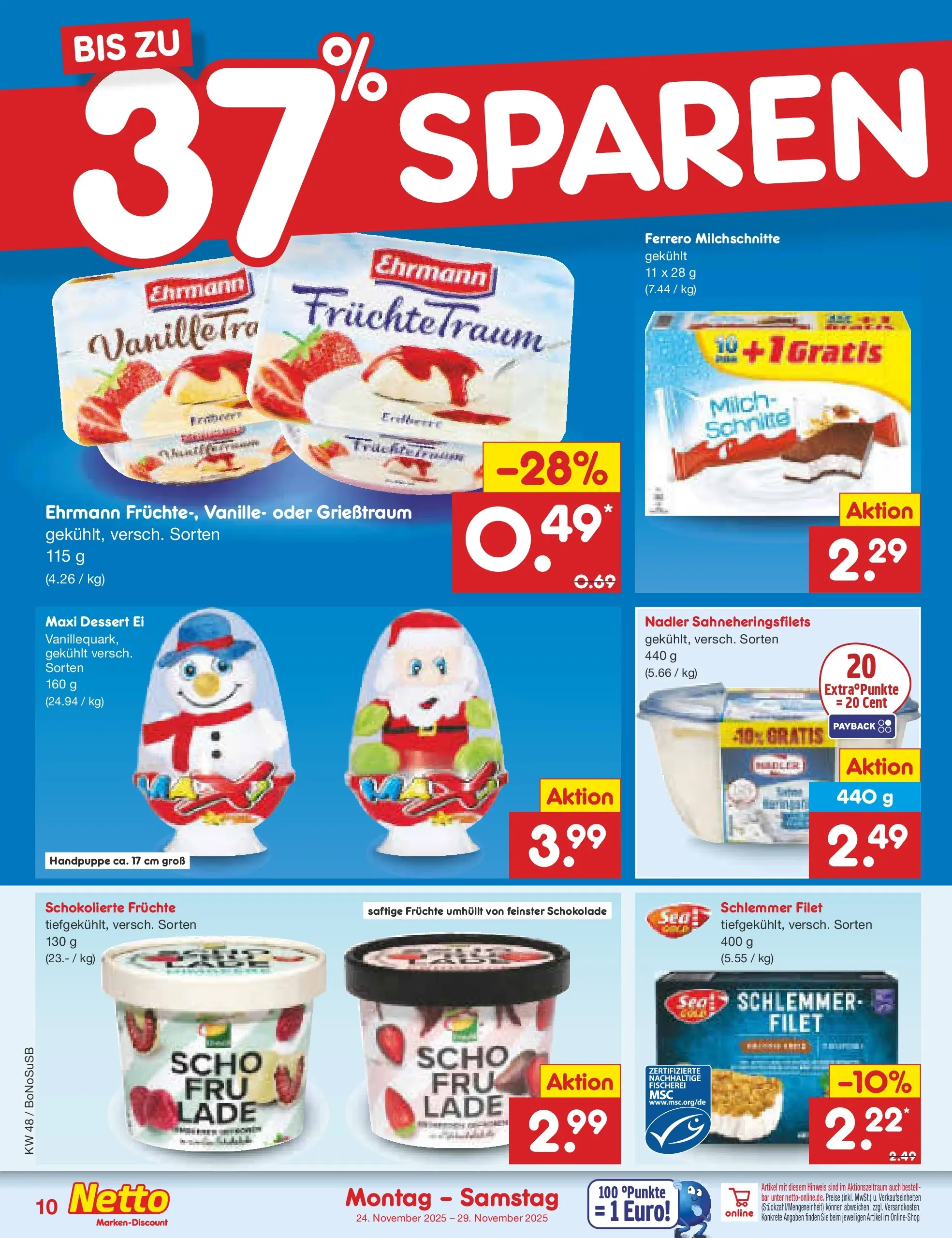 Netto Marken-Discount prospekt Herne	 (ab 24.11.2025) » Angebote | Seite: 10 | Produkte: Milch, Schokolade, Ferrero milchschnitte