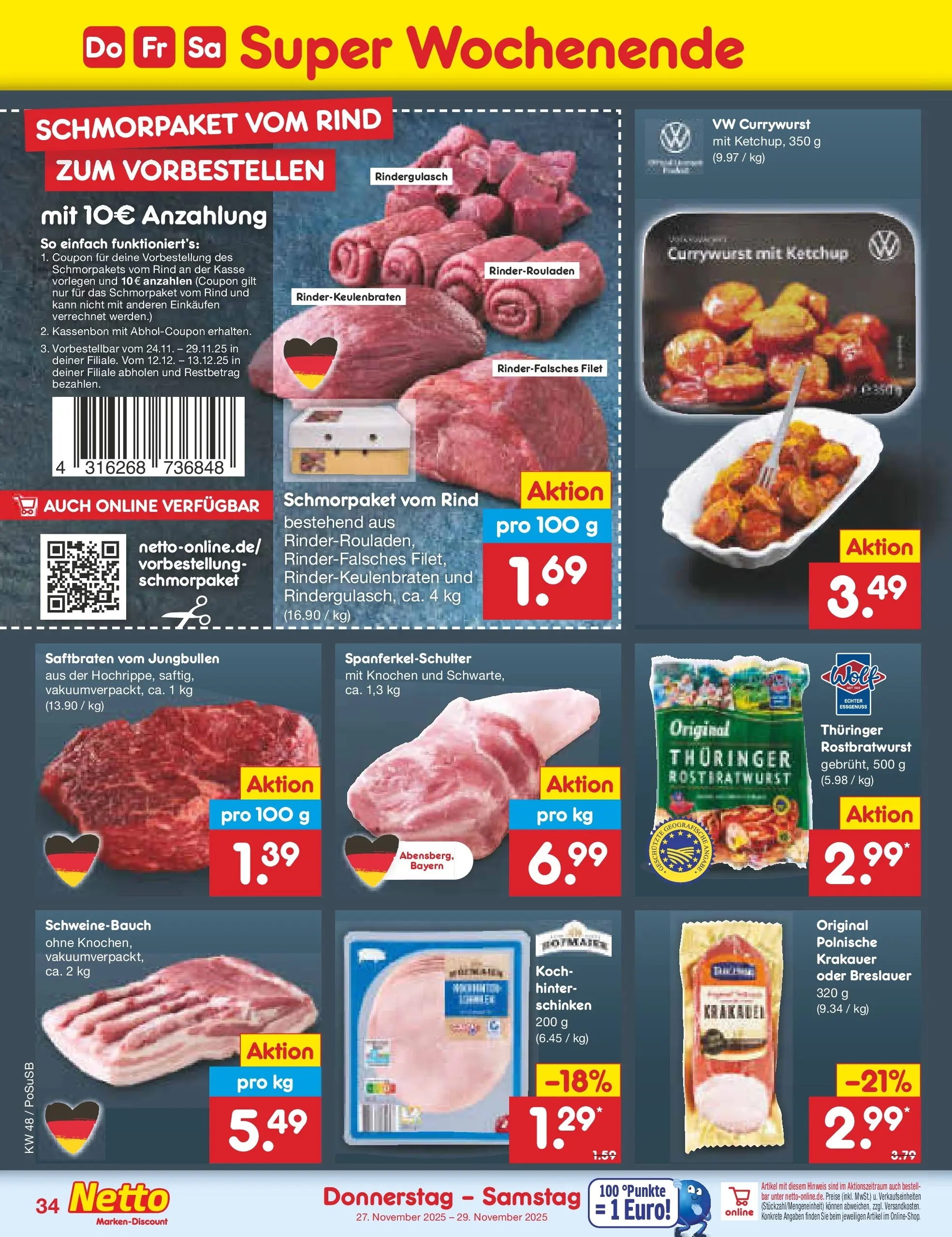 Netto Marken-Discount prospekt Regensburg	 (ab 24.11.2025) » Angebote | Seite: 42 | Produkte: Rinderrouladen, Rindergulasch, Schweinebauch, Ketchup